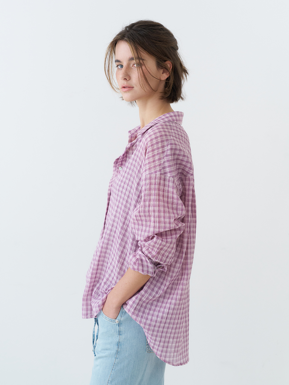 OVERFIT CHECK SHIRTS_PINK