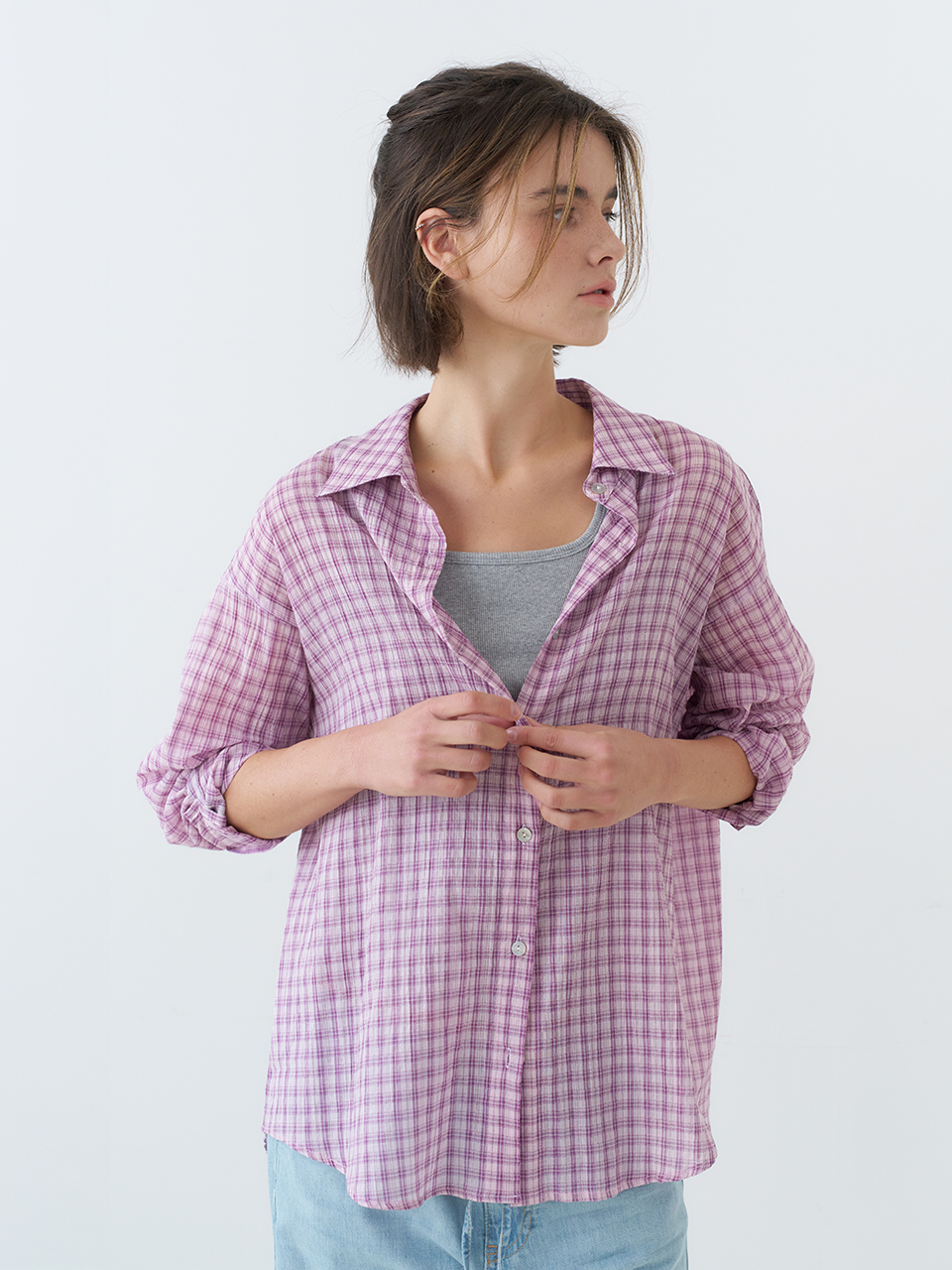 OVERFIT CHECK SHIRTS_PINK