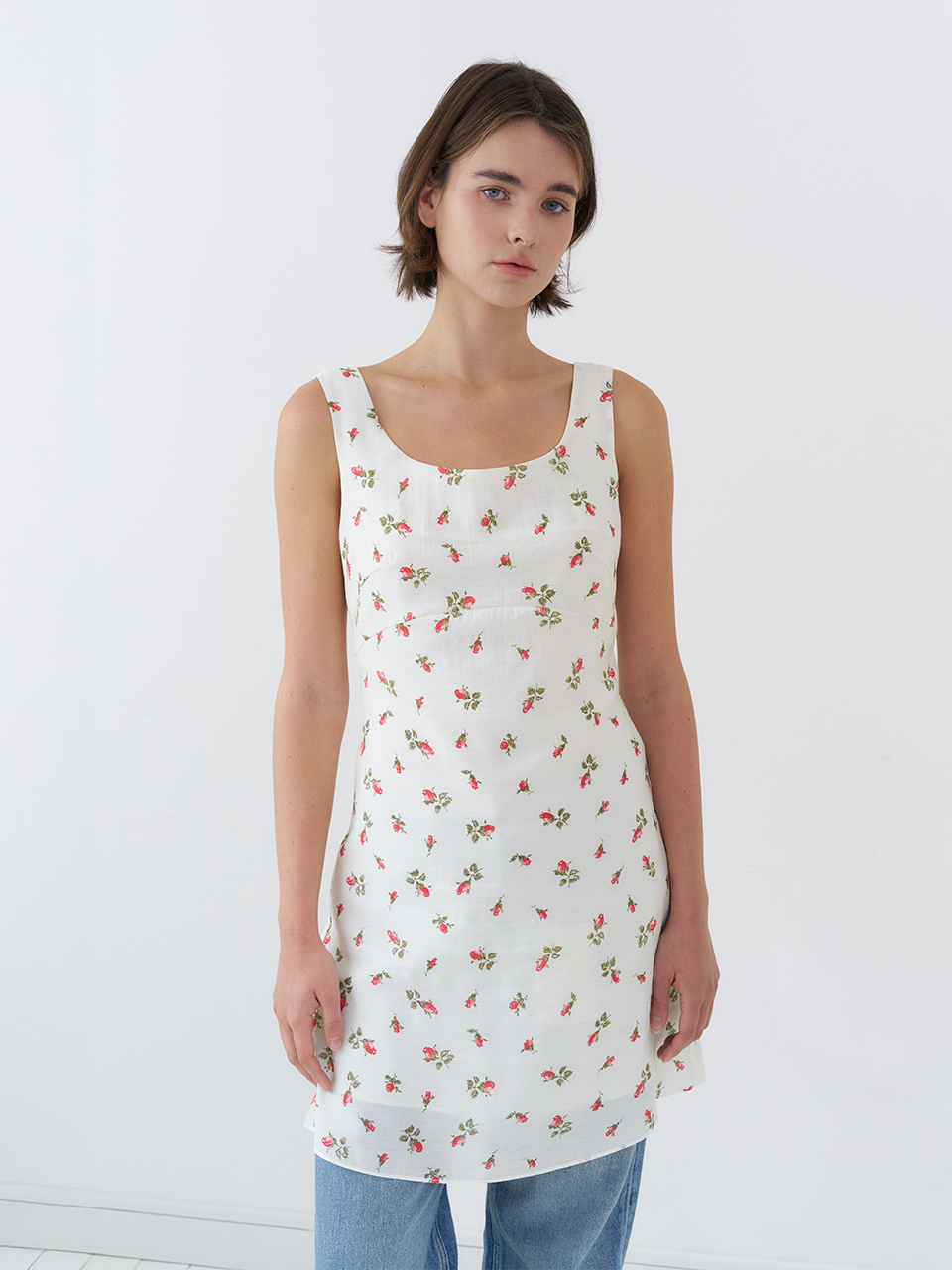 SLEEVELESS FLORAL ONEPIECE_IVORY