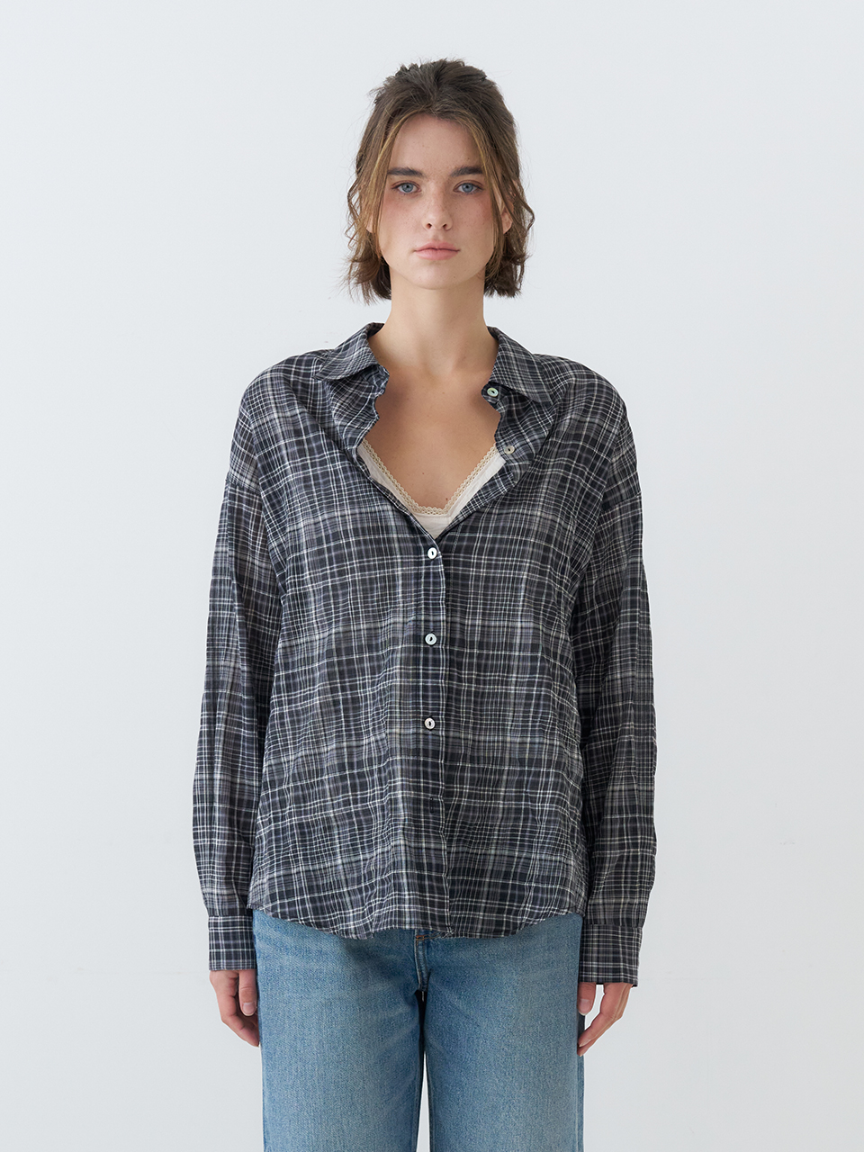 OVERFIT CHECK SHIRTS_BLACK