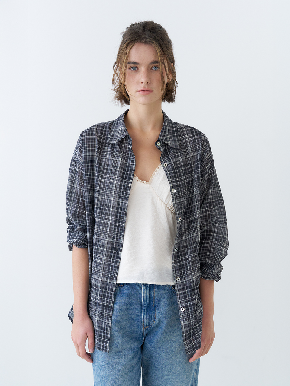 OVERFIT CHECK SHIRTS_BLACK