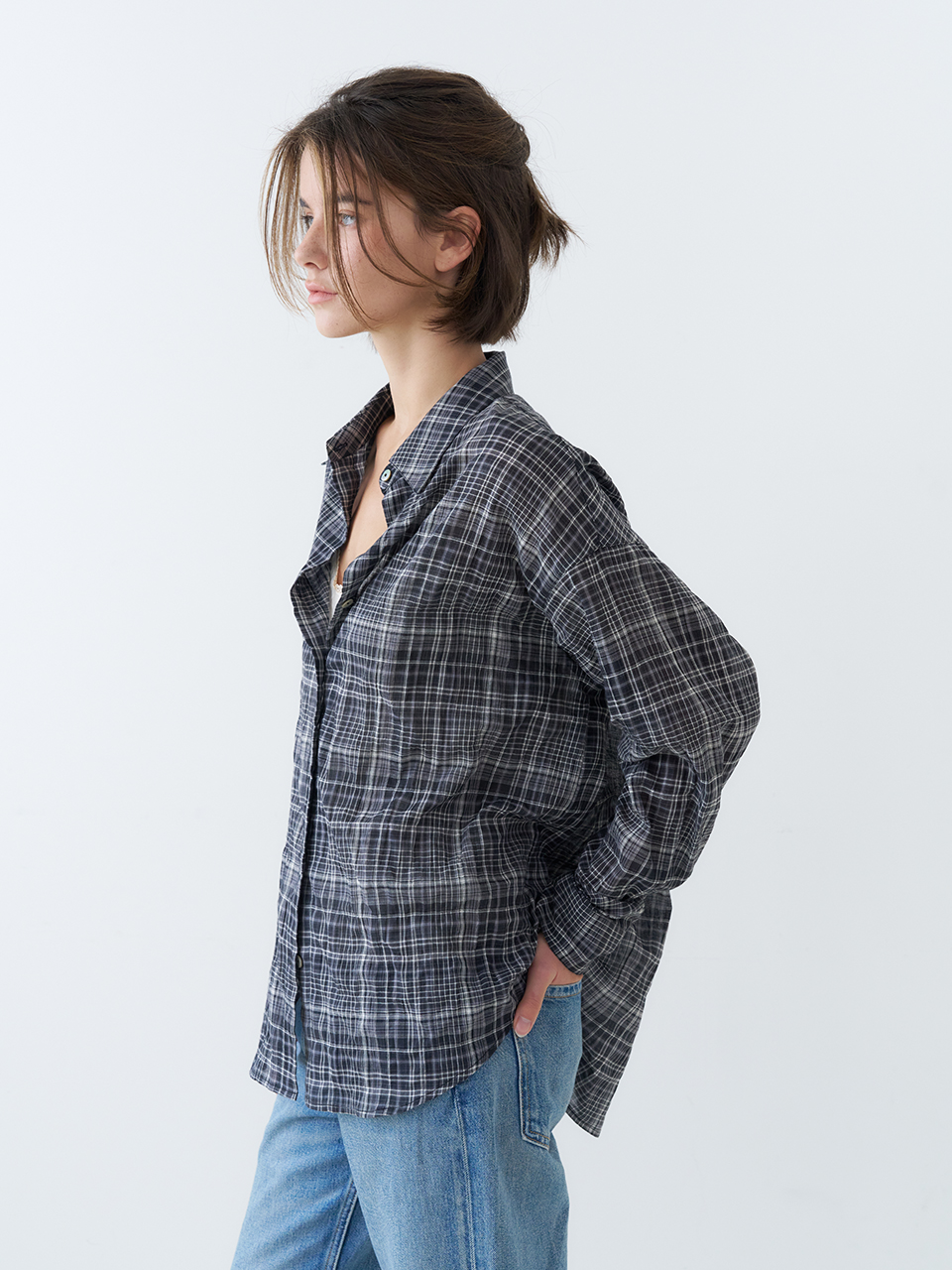 OVERFIT CHECK SHIRTS_BLACK