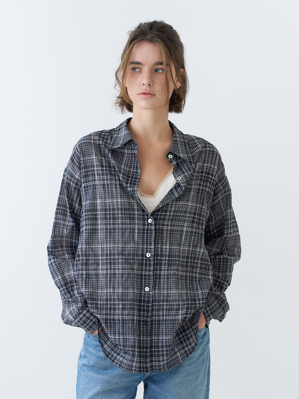OVERFIT CHECK SHIRTS_BLACK