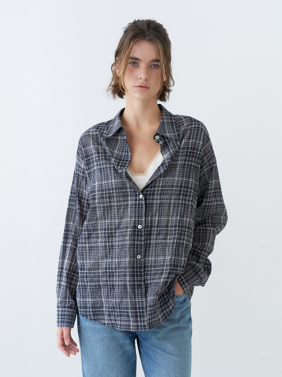 OVERFIT CHECK SHIRTS_BLACK