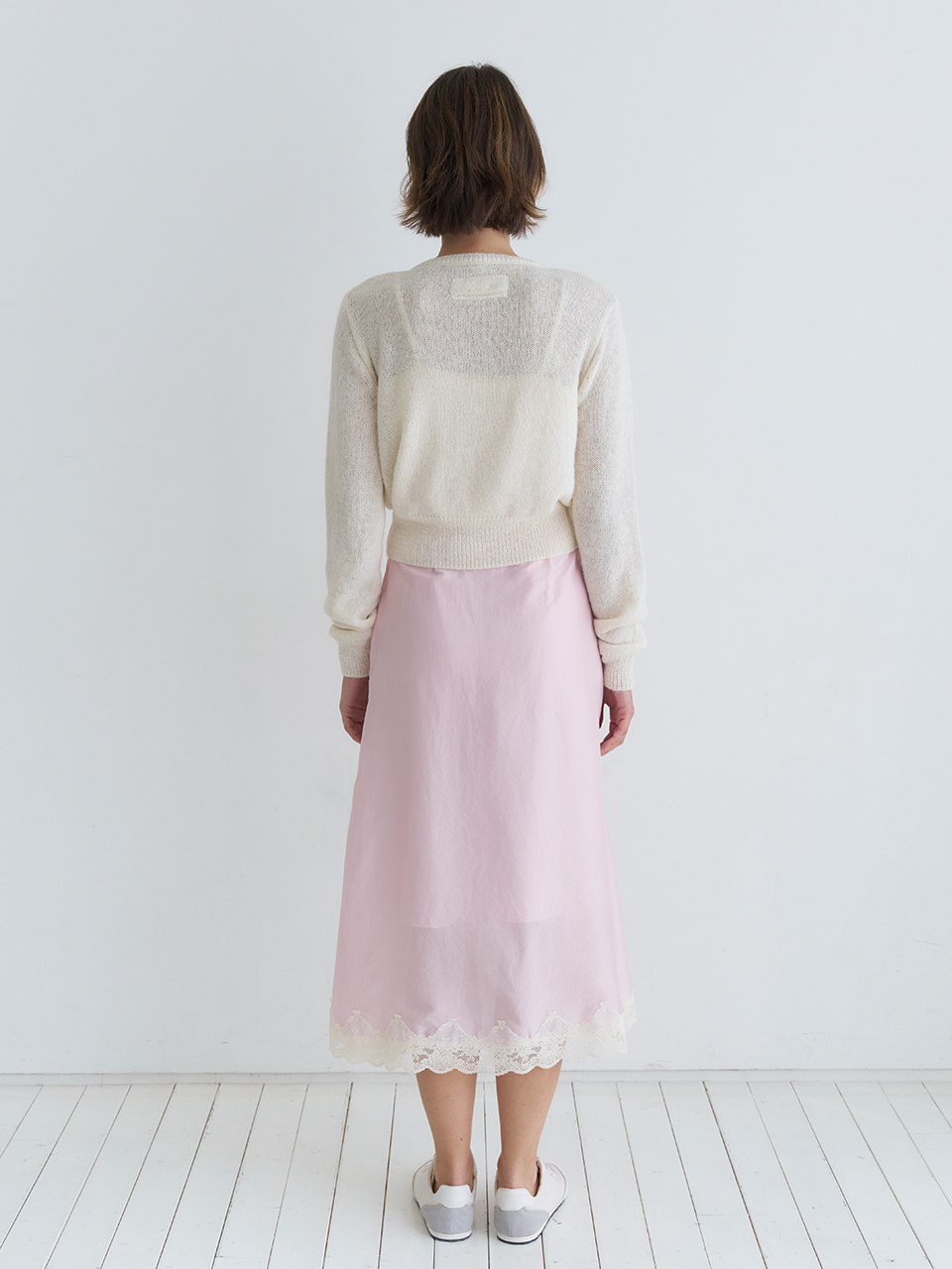 LACE TRIM SATIN MIDI SKIRT_PINK