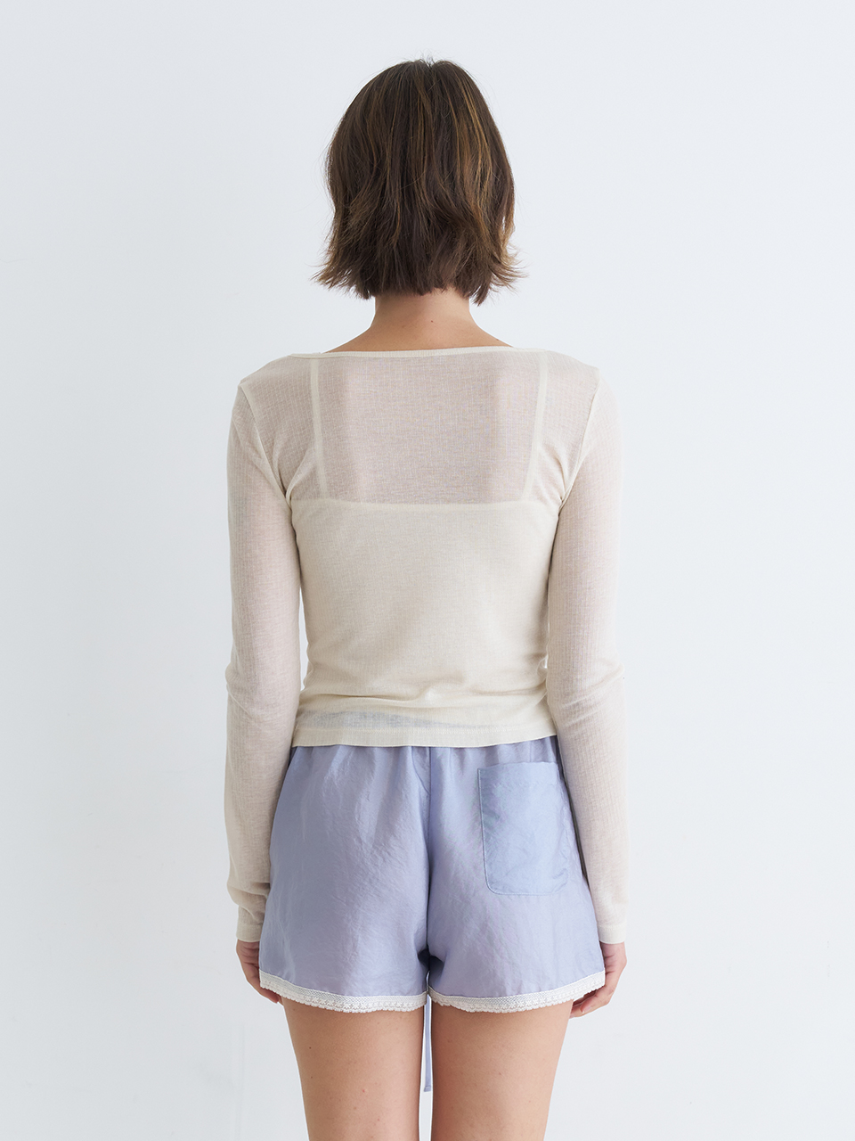 LACE TRIM SATIN SHORTS_BLUE