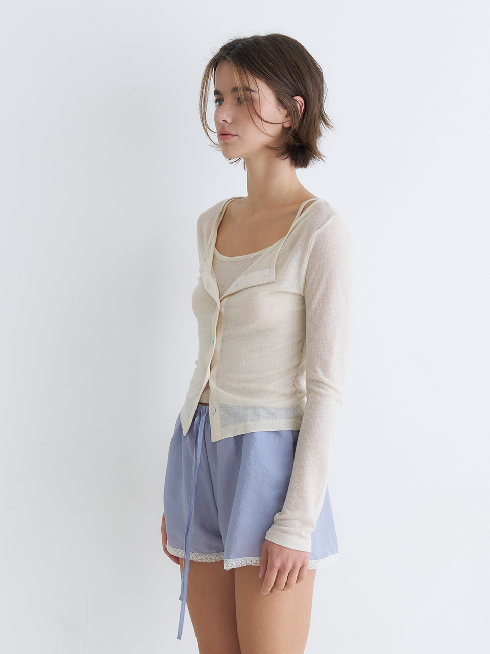 LACE TRIM SATIN SHORTS_BLUE