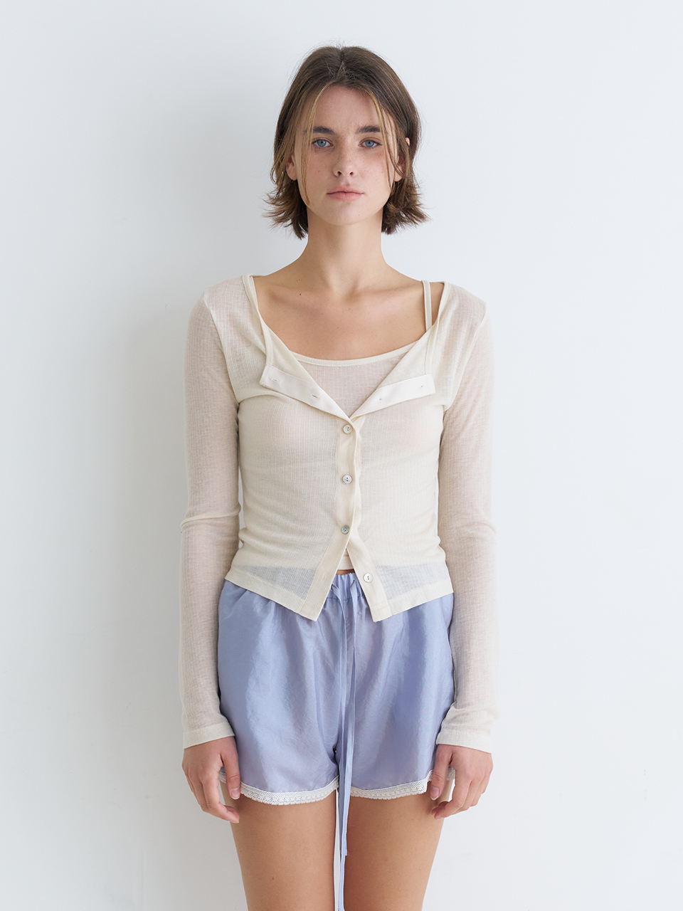 LACE TRIM SATIN SHORTS_BLUE