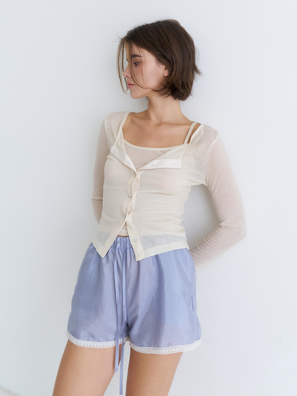 LACE TRIM SATIN SHORTS_BLUE