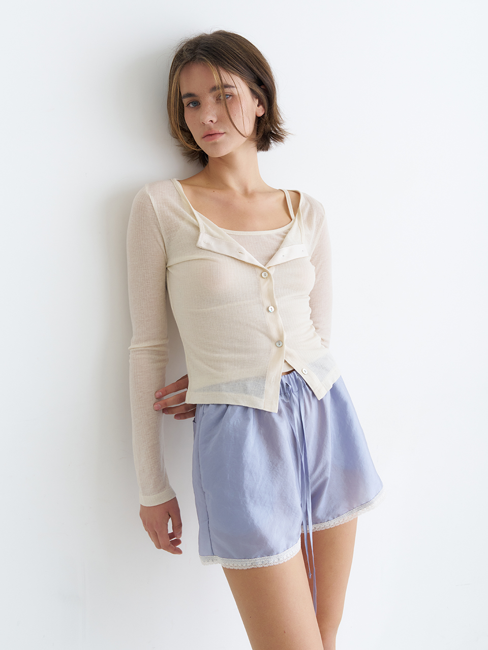 LACE TRIM SATIN SHORTS_BLUE