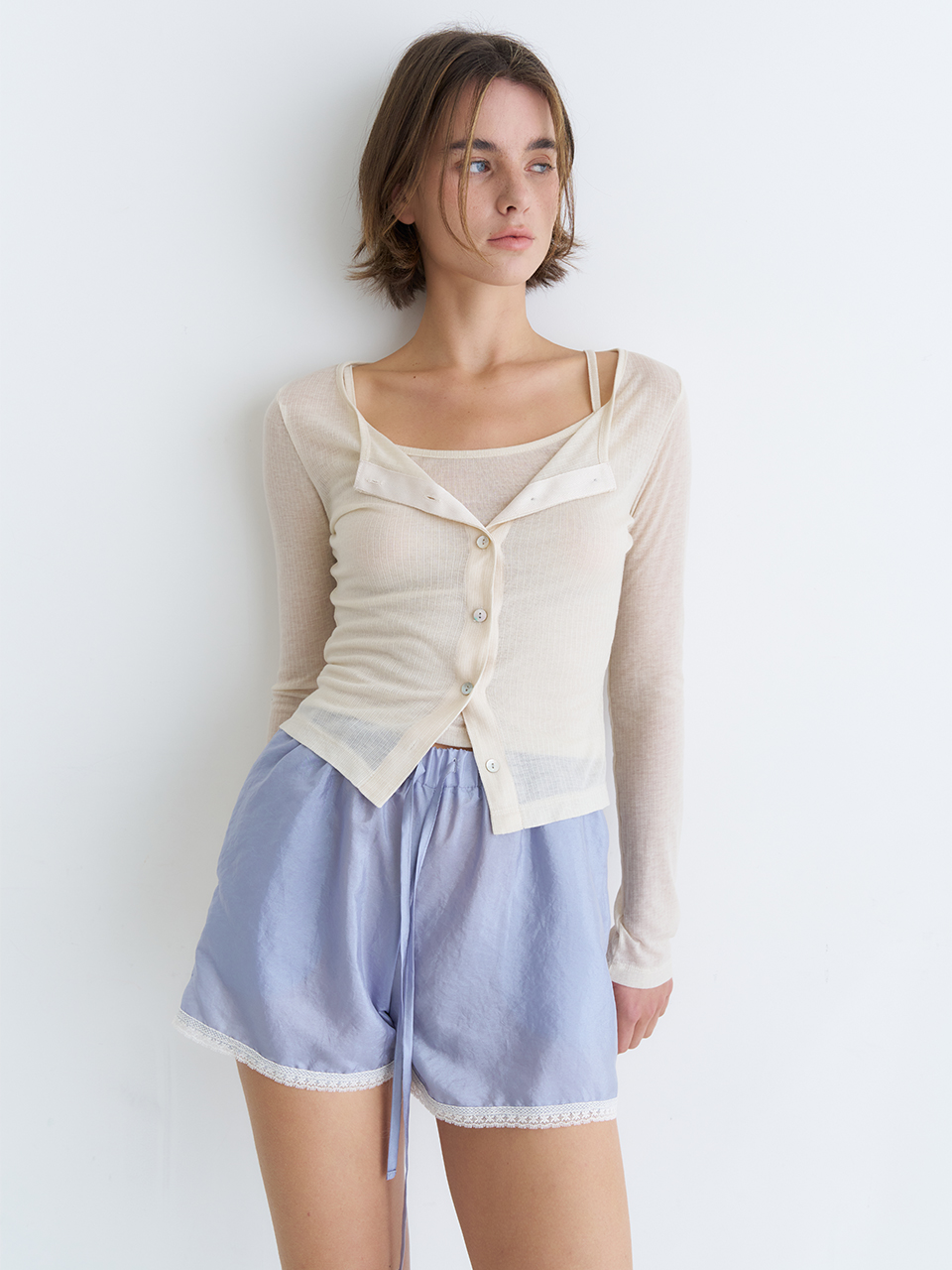 LACE TRIM SATIN SHORTS_BLUE