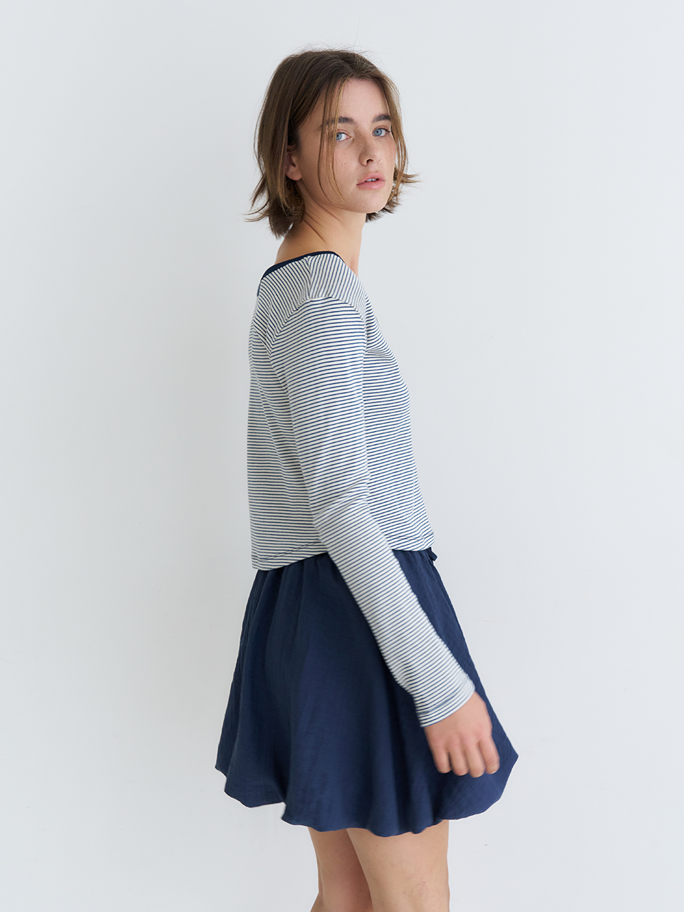 PUMPKIN CRINKLE MINI SKIRT_NAVY