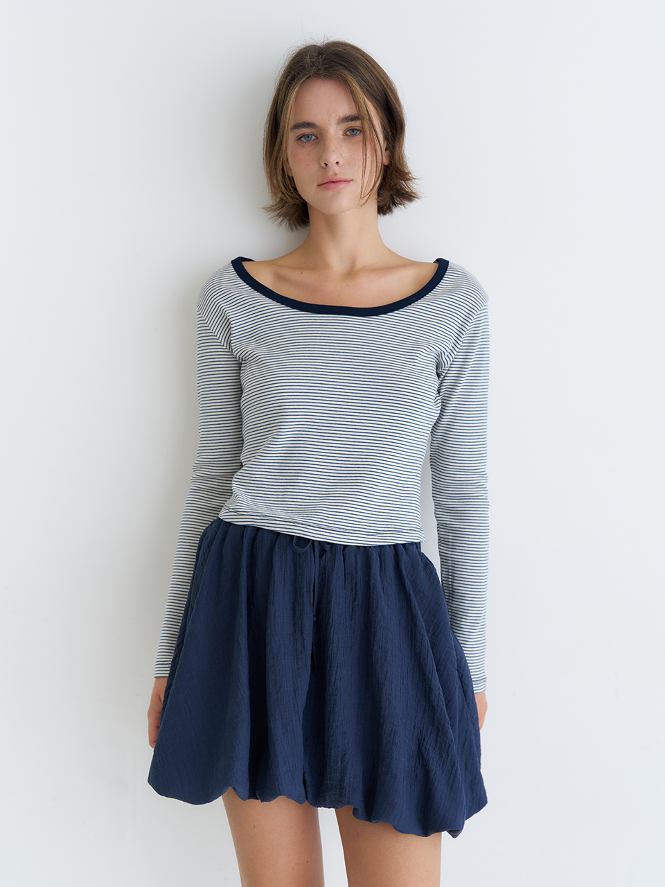 PUMPKIN CRINKLE MINI SKIRT_NAVY