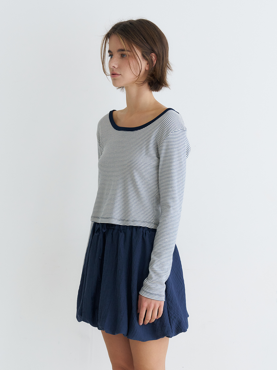 PUMPKIN CRINKLE MINI SKIRT_NAVY