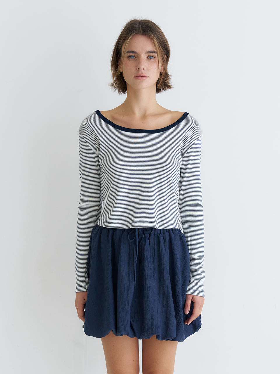 PUMPKIN CRINKLE MINI SKIRT_NAVY