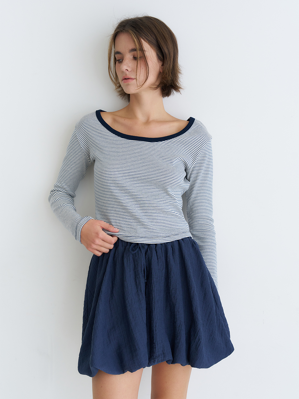 PUMPKIN CRINKLE MINI SKIRT_NAVY