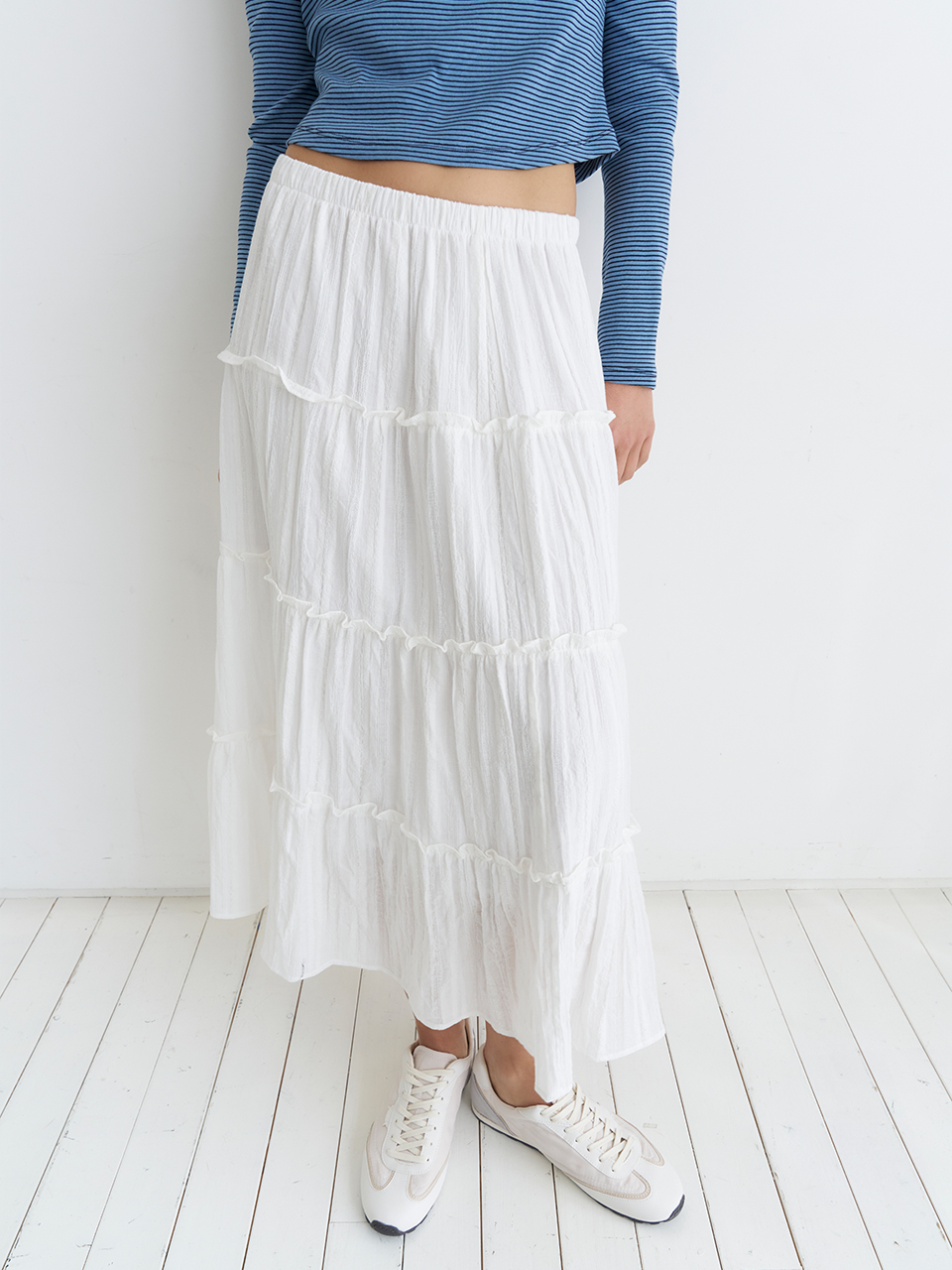 TIERED MAXI LACE SKIRT_WHITE
