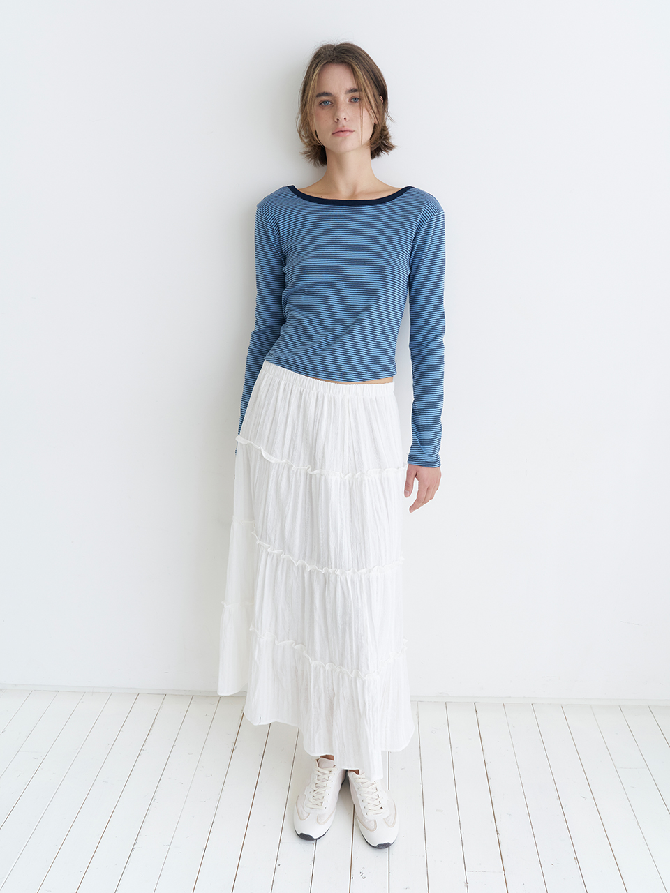 TIERED MAXI LACE SKIRT_WHITE