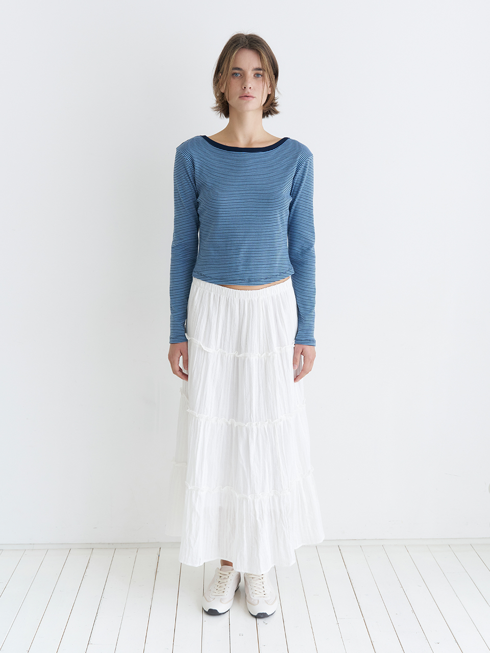 TIERED MAXI LACE SKIRT_WHITE