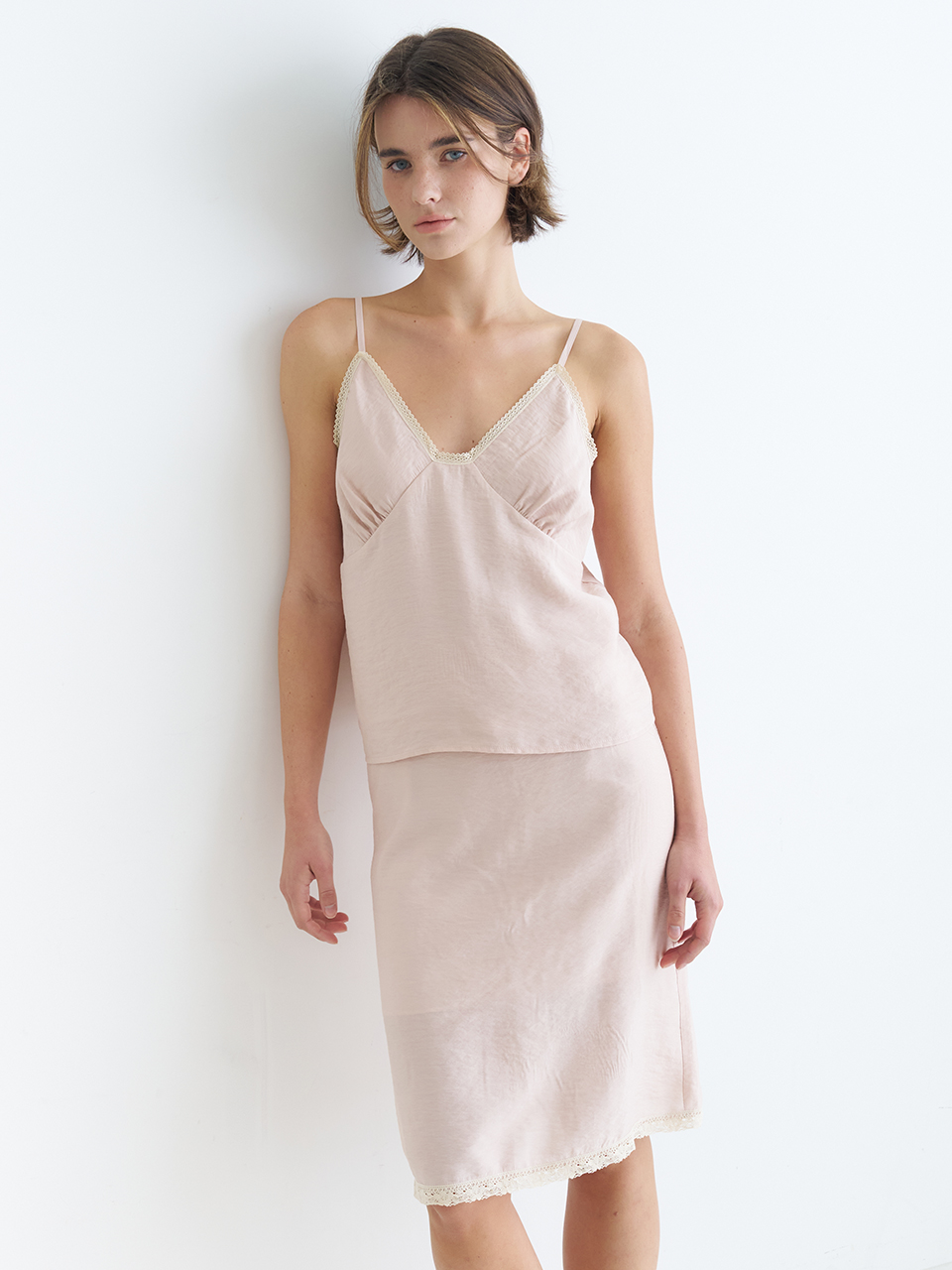 LACE TRIM MIDI SKIRT_PINK