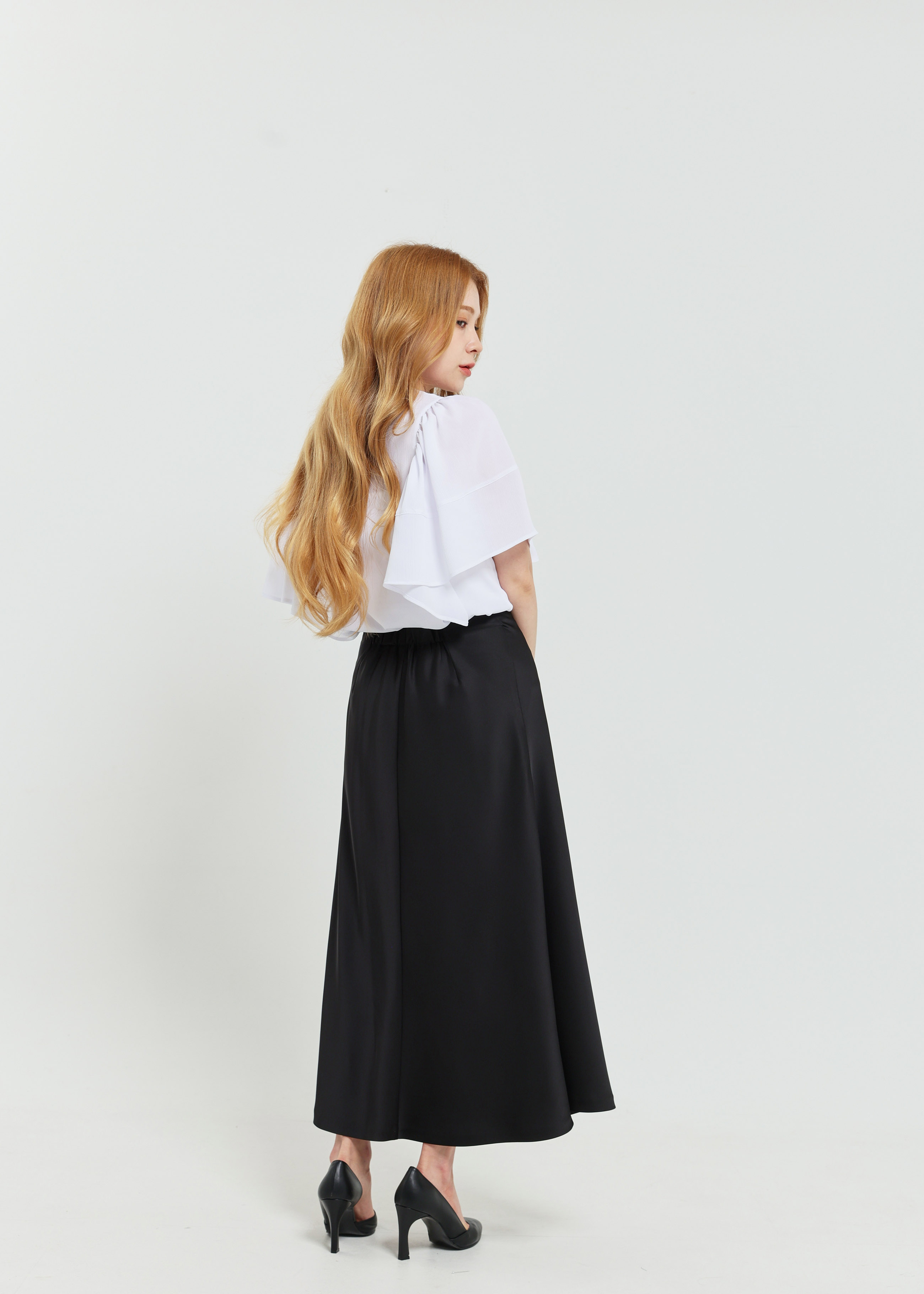 플레어 슬리브 오픈 블라우스
