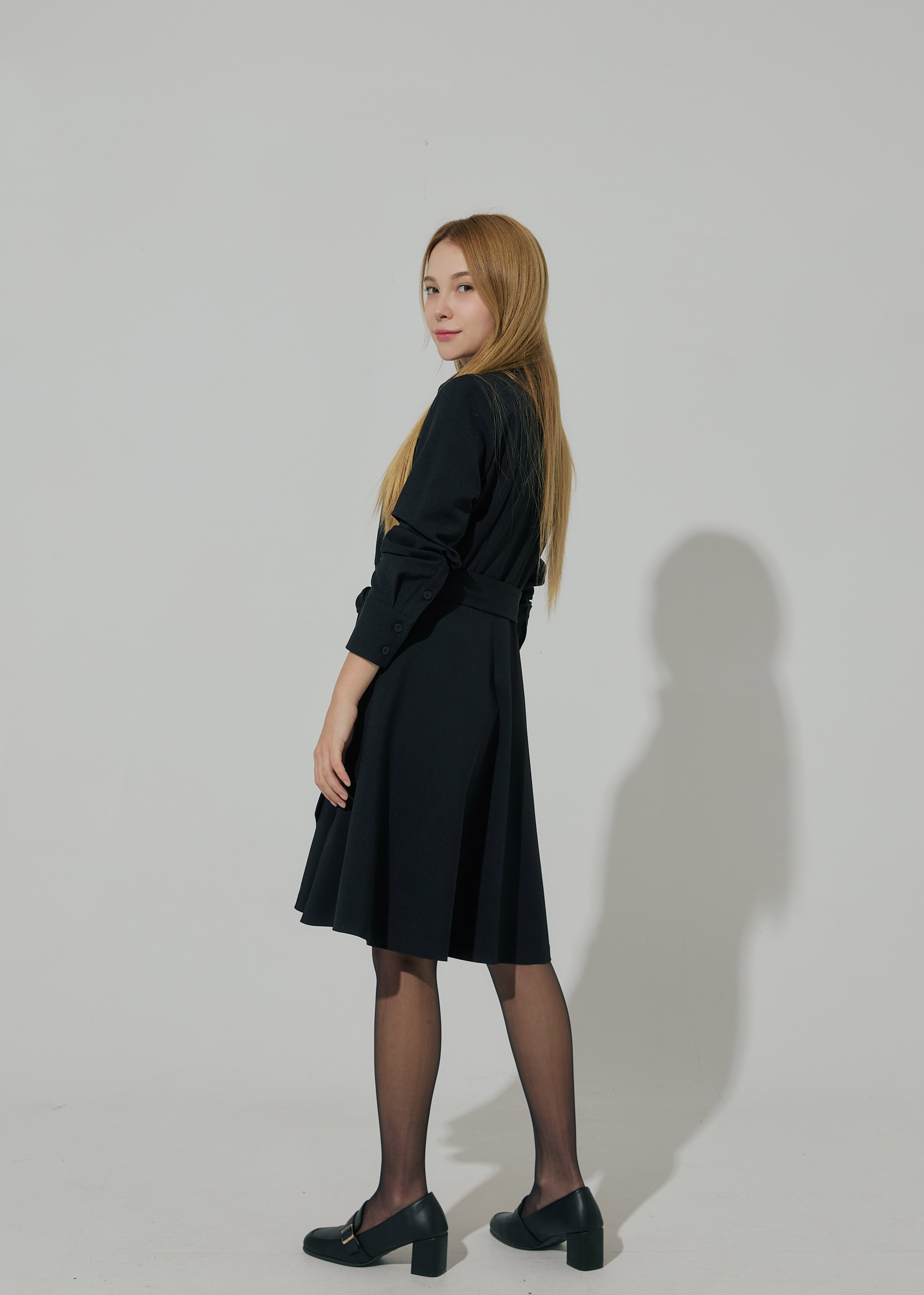 히든 버튼 벨트 셔츠드레스