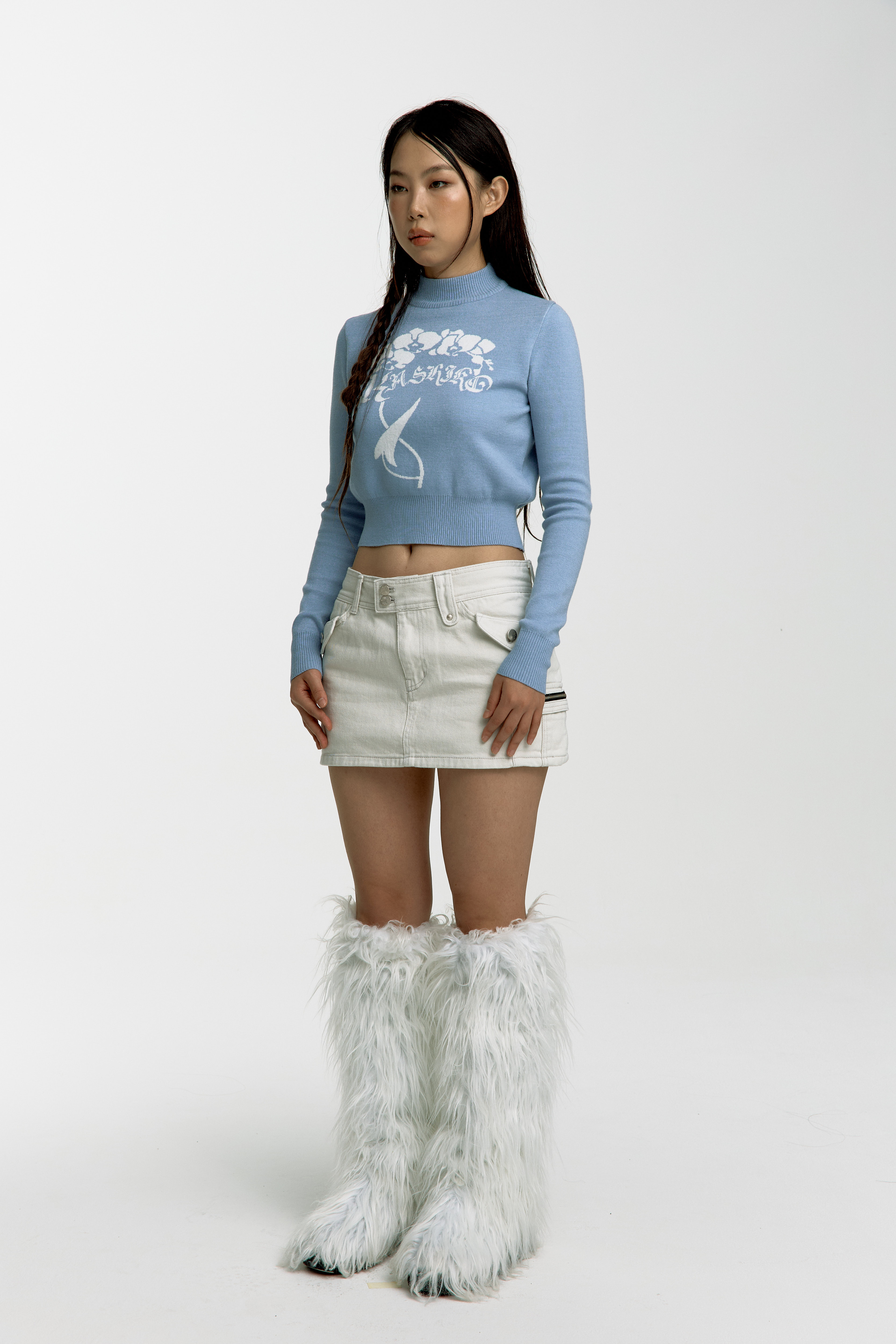 Highneck Knit Top Sky Blue