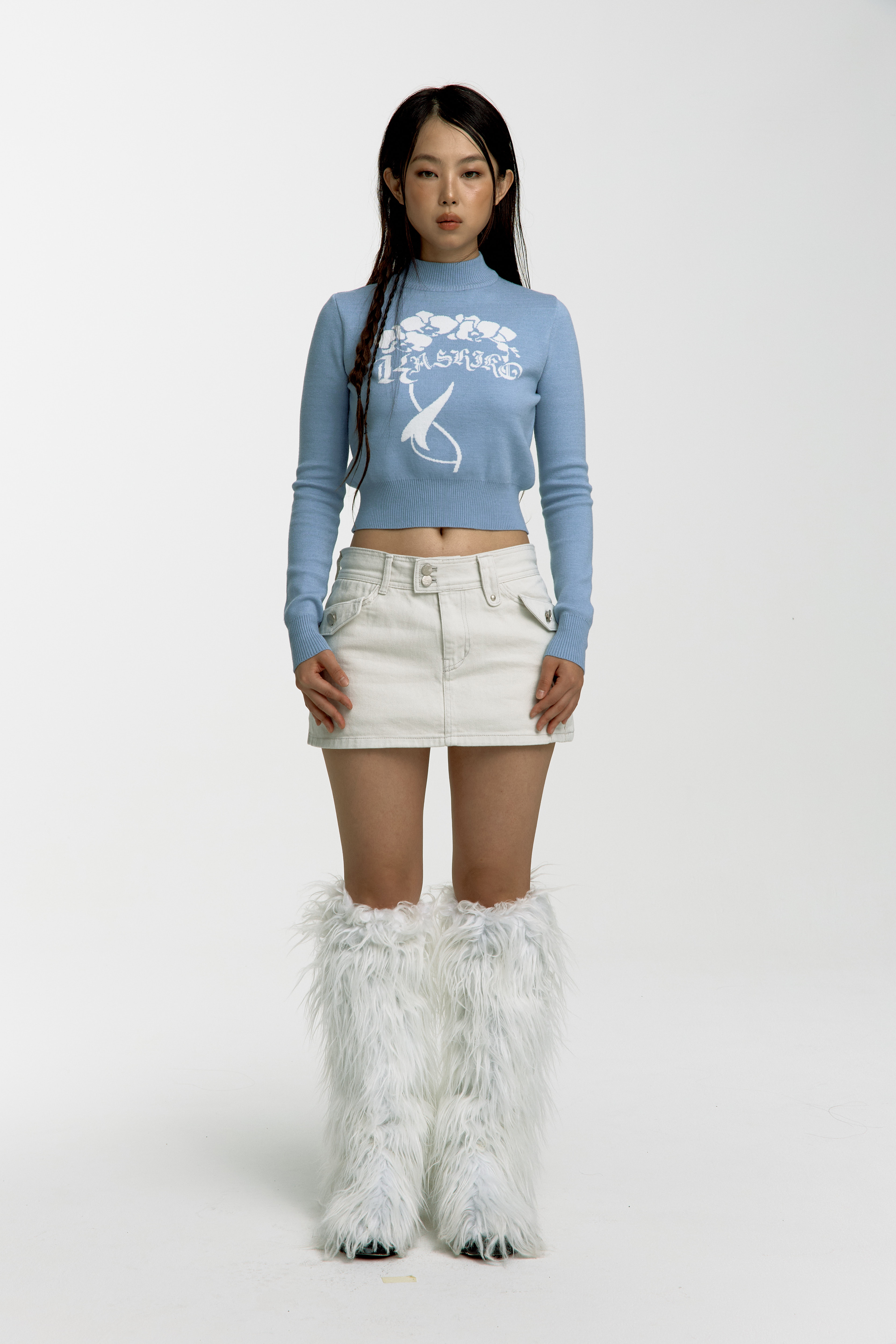 Highneck Knit Top Sky Blue