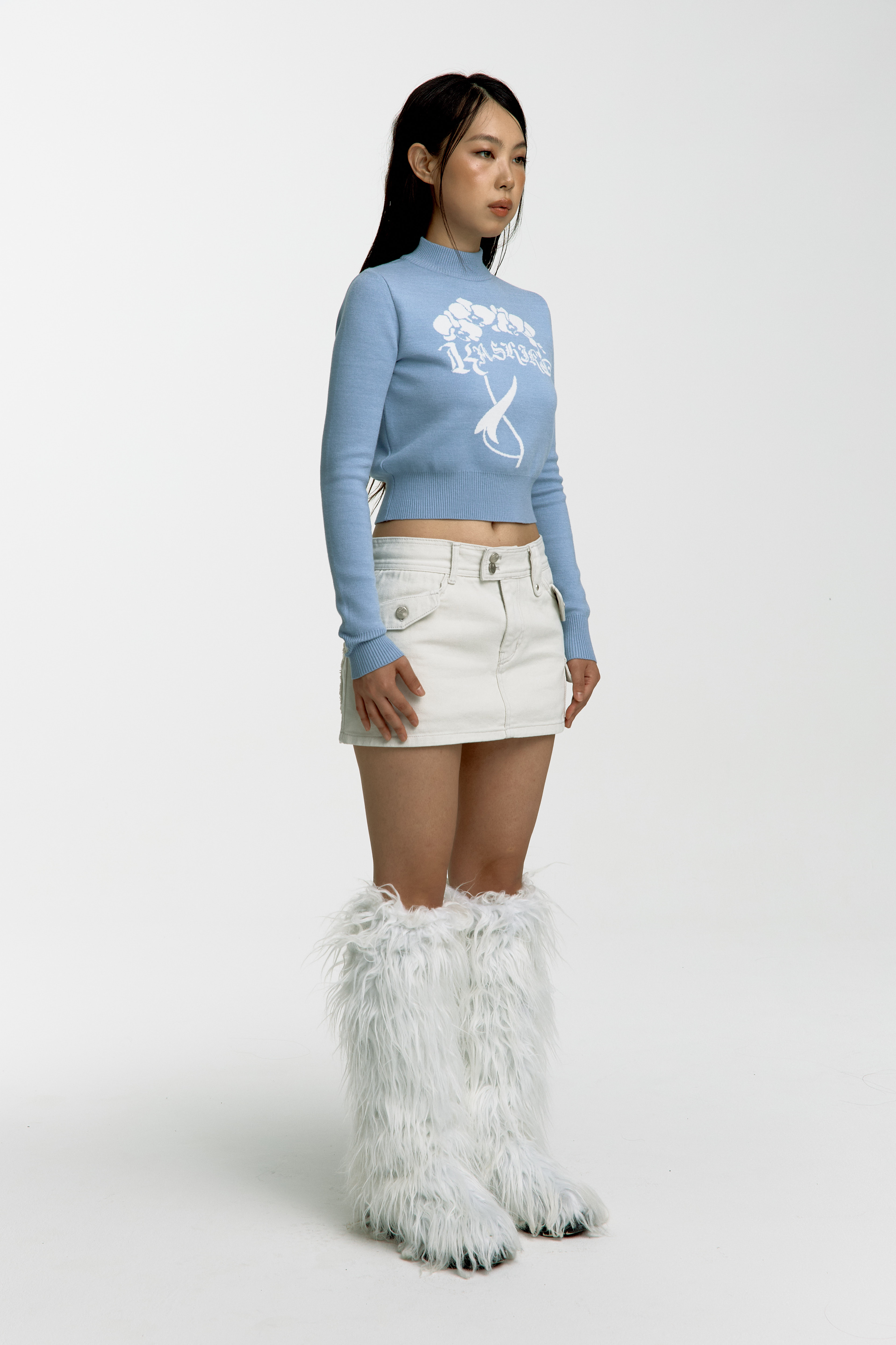 Highneck Knit Top Sky Blue