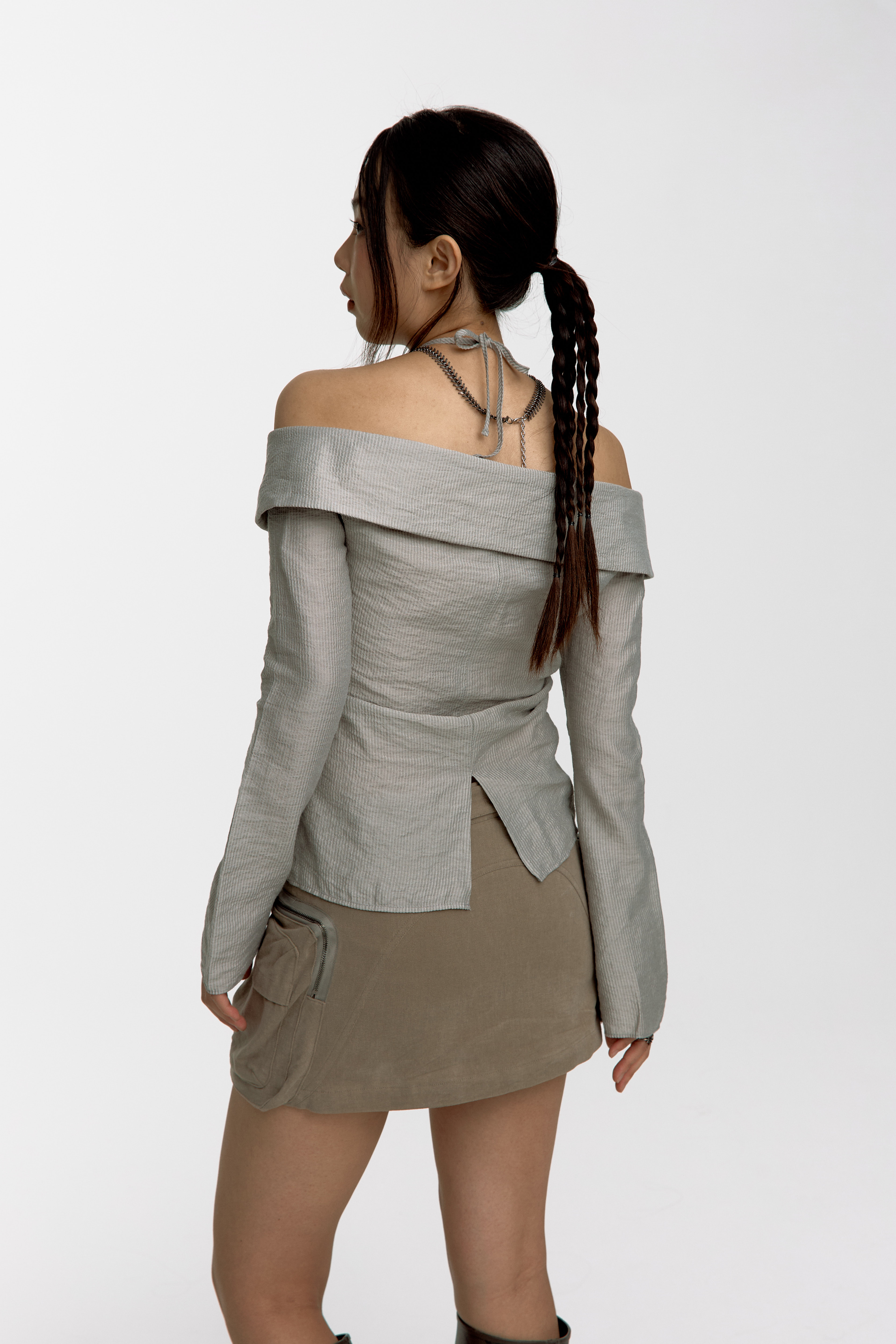 Fluffy Cargo Mini Skirt Pants Khaki