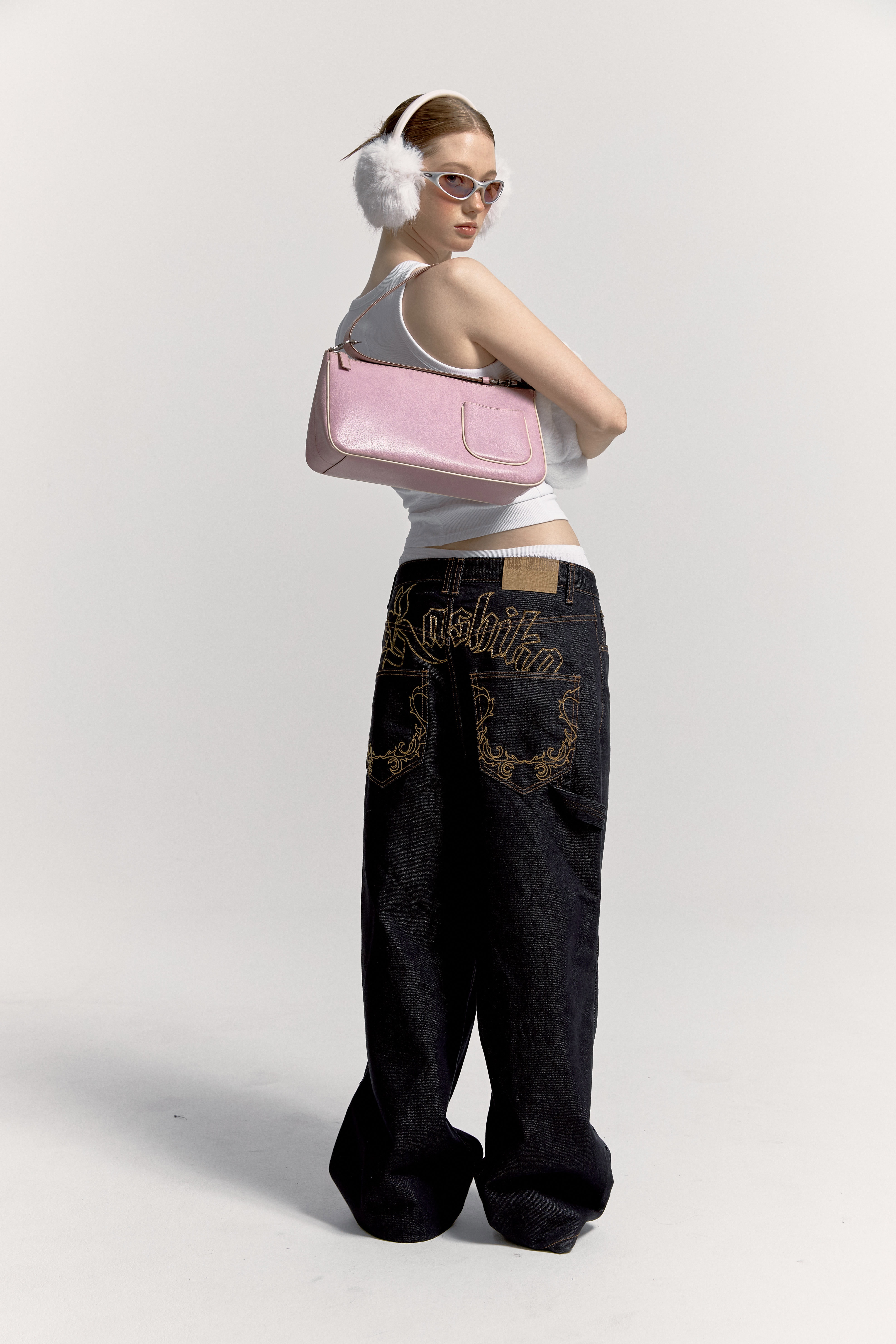 Embroied Nonfade Denim Pants Blue