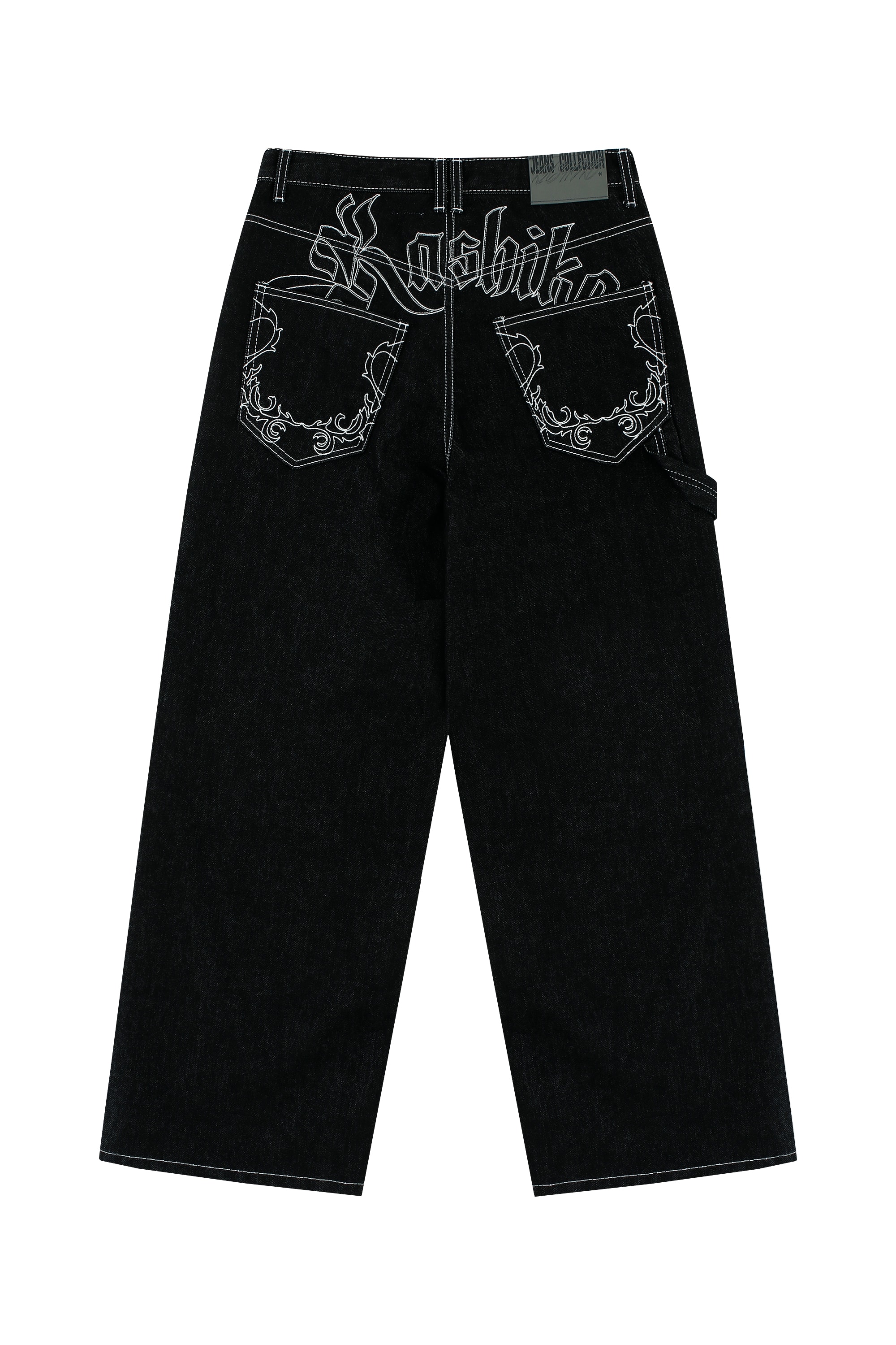 Embroied Nonfade Denim Pants Black