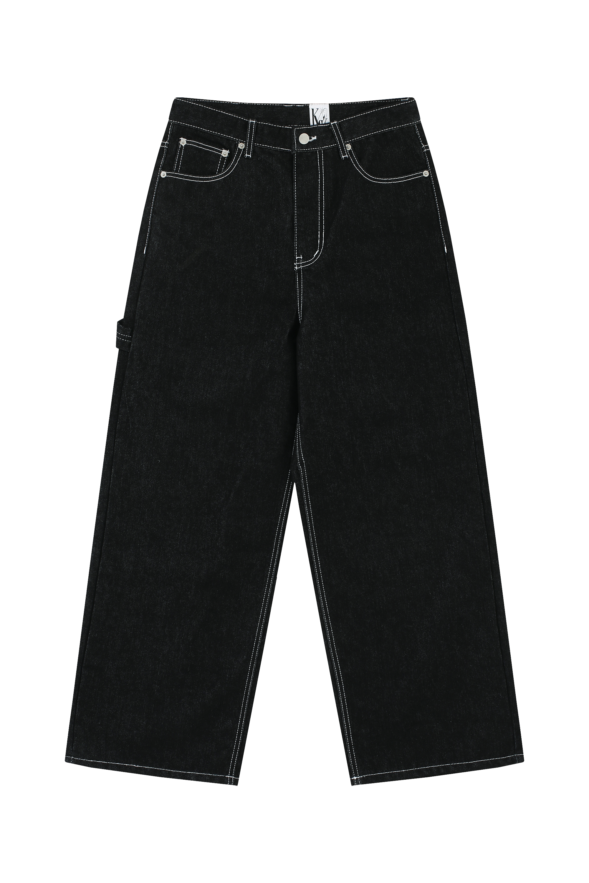 Embroied Nonfade Denim Pants Black