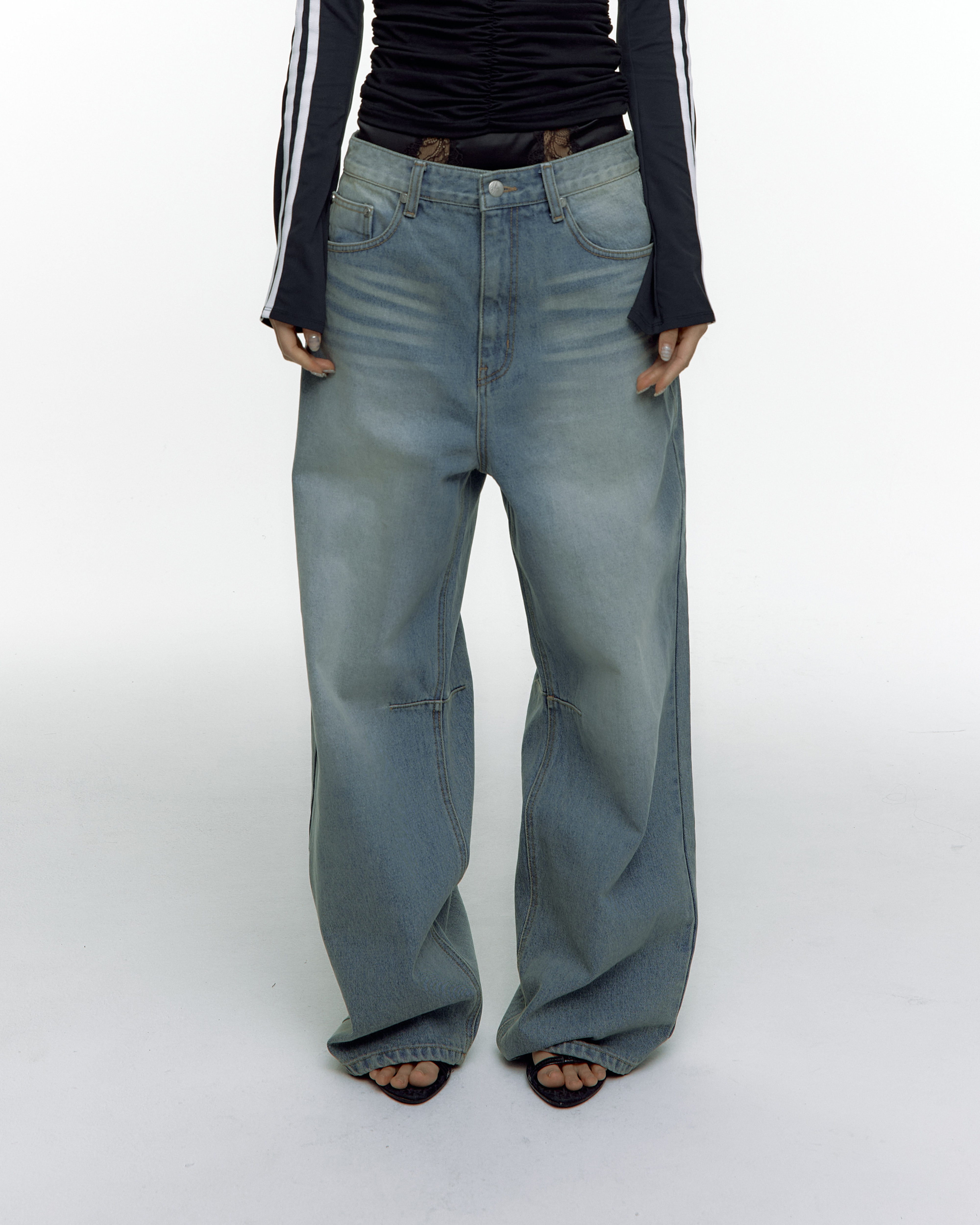 Washed RIvet Wide Jean Light Blue