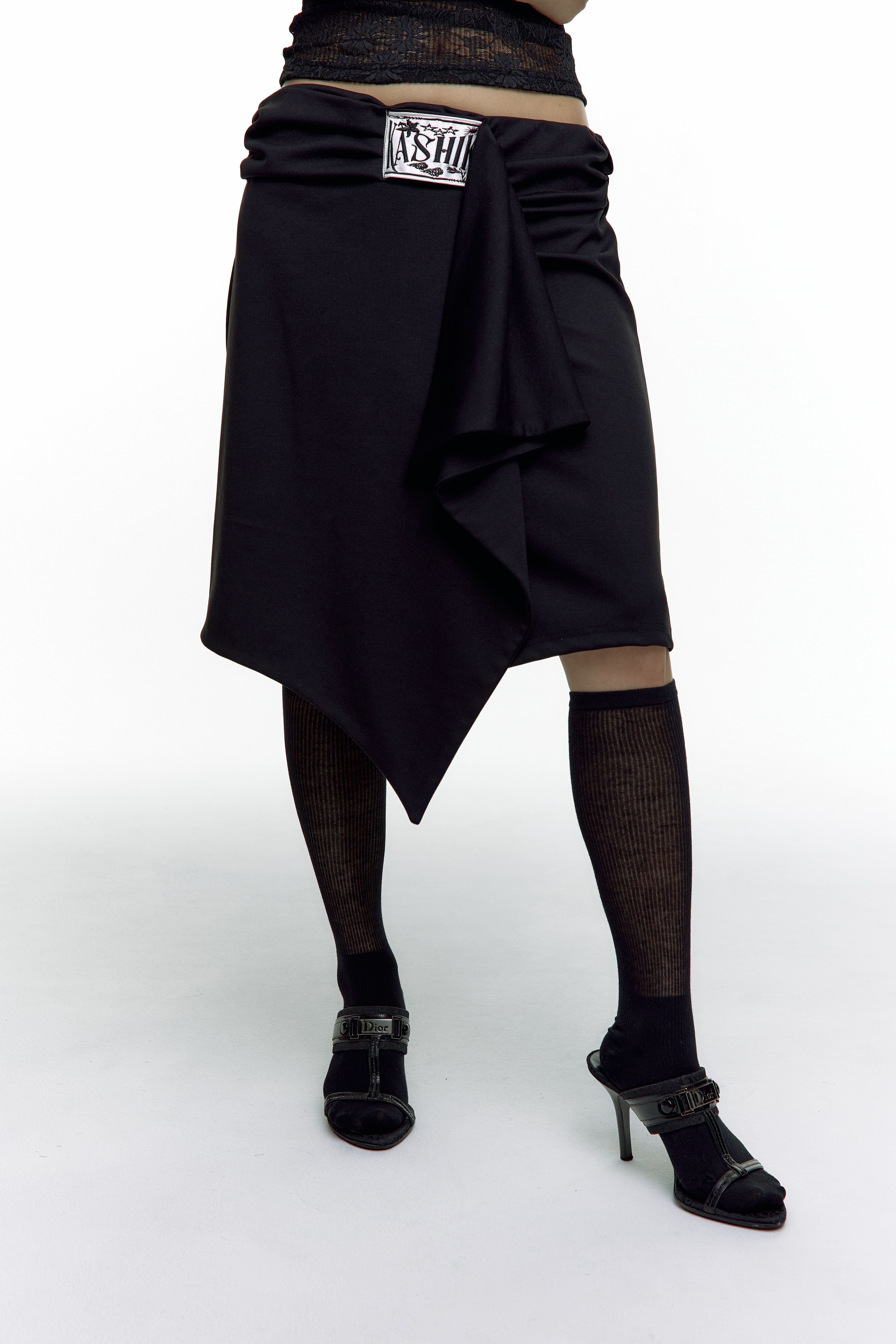 Embroied Patch Draped Wrap Skirt