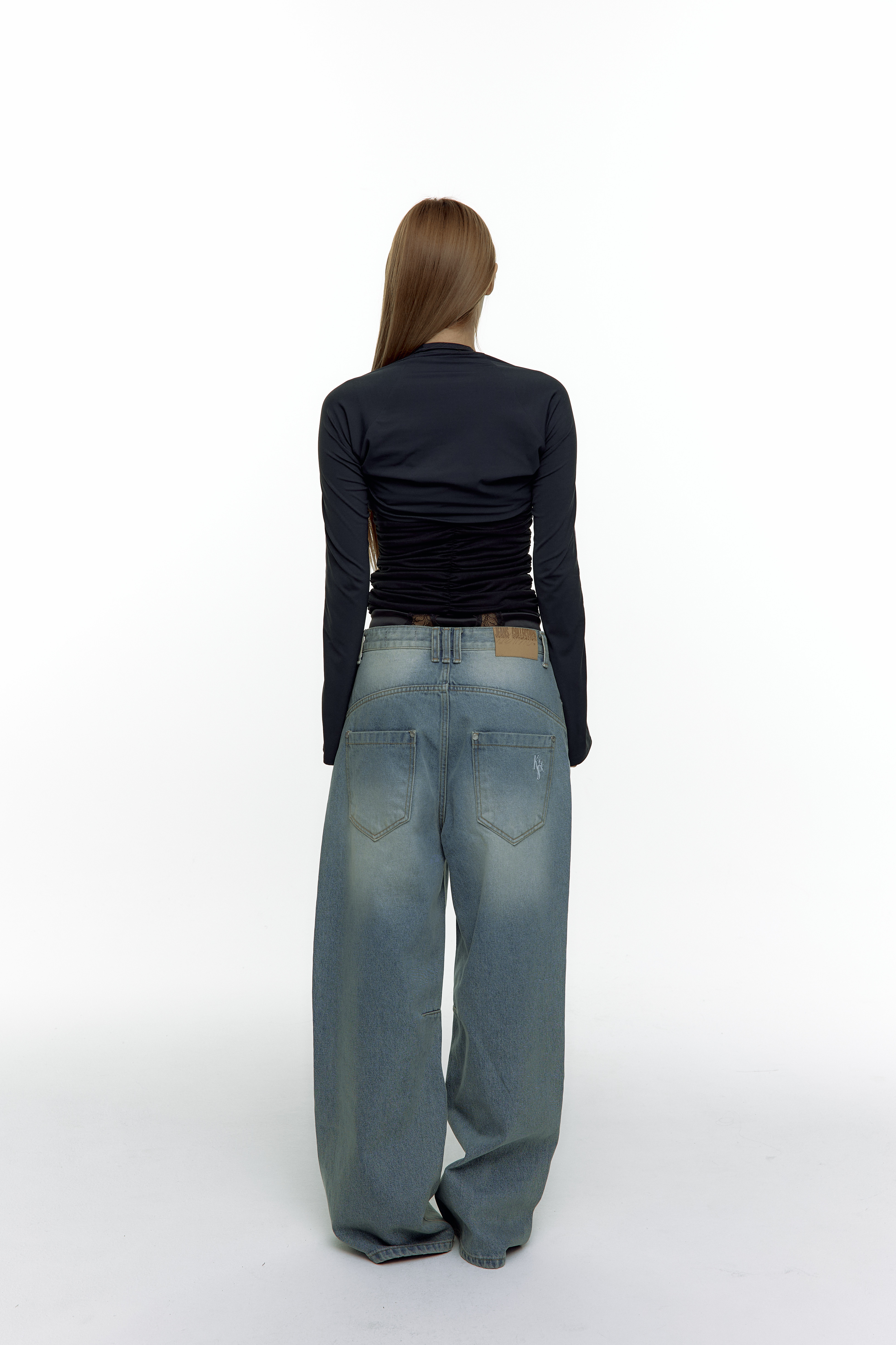 Washed RIvet Wide Jean Light Blue