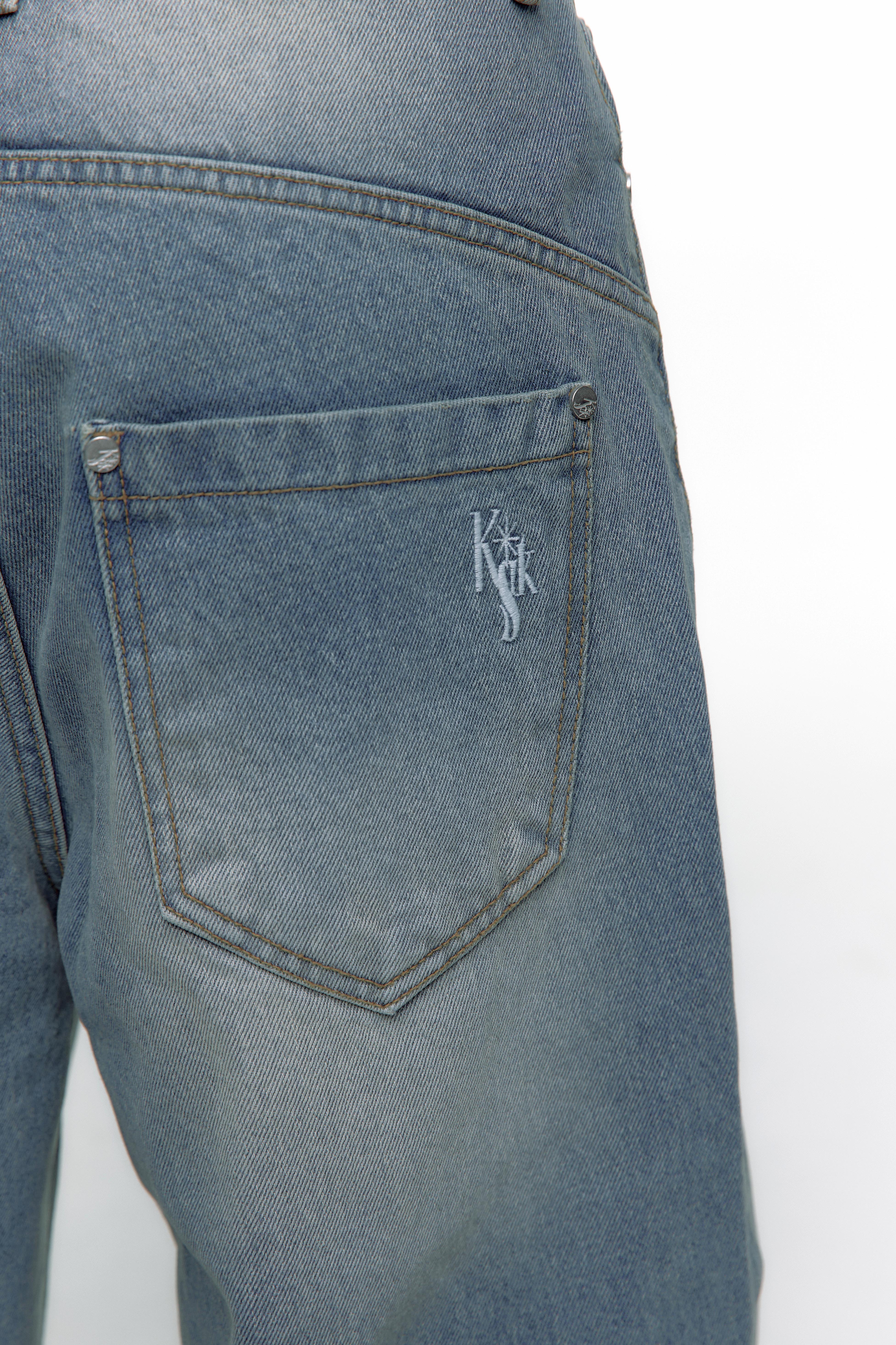 Washed RIvet Wide Jean Light Blue