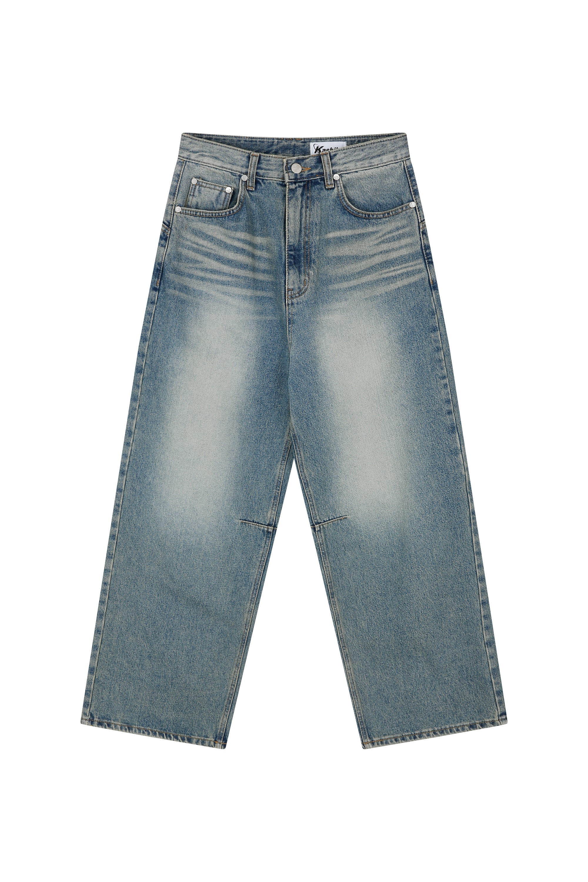 Washed RIvet Wide Jean Light Blue