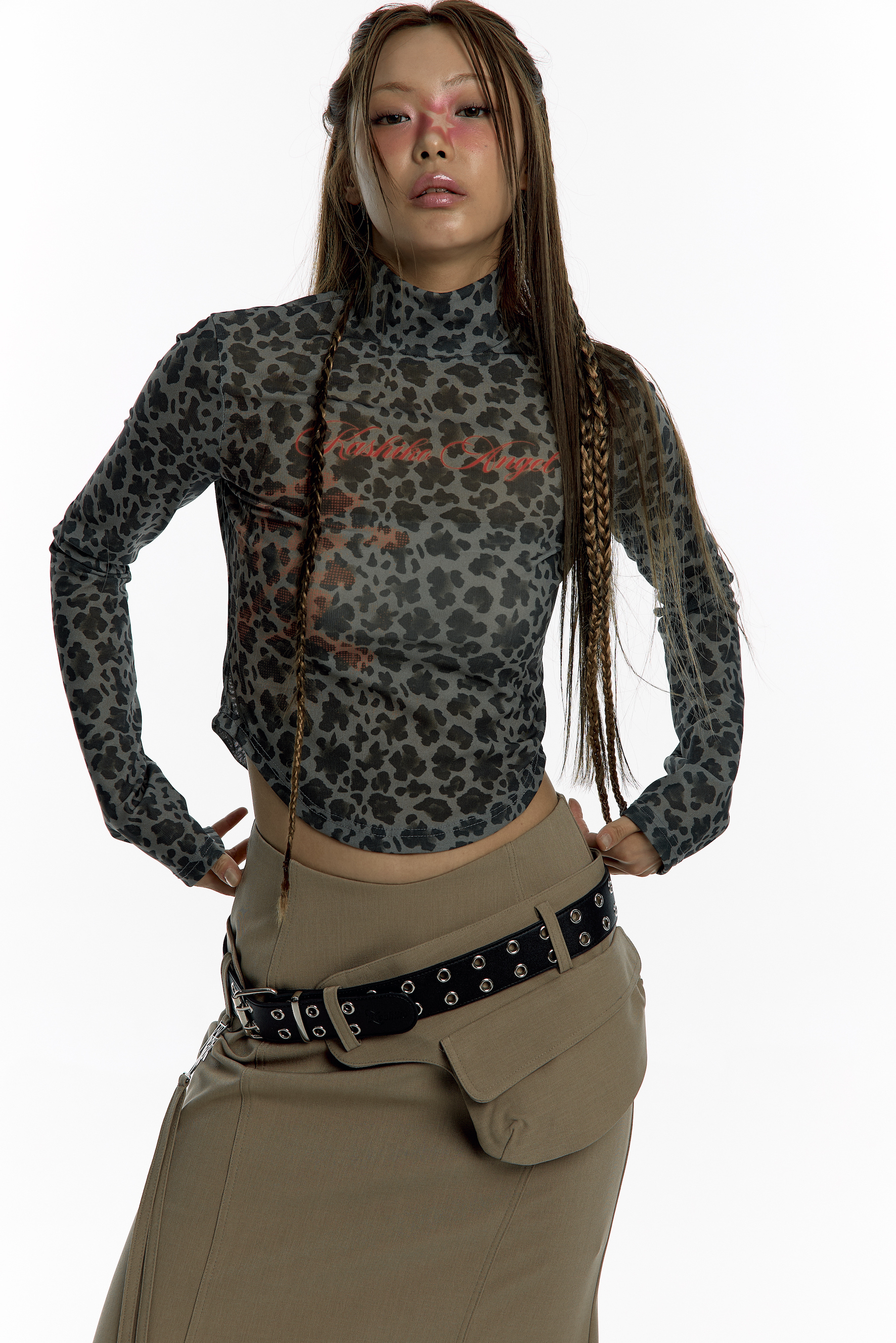 Leopard Highneck Mesh Top