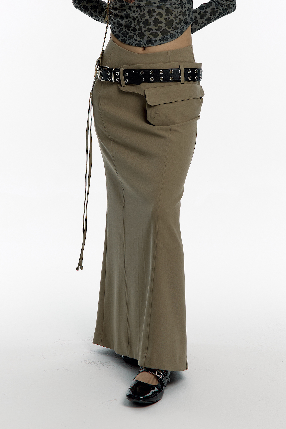 Pocket Belt Long Skirt Beige