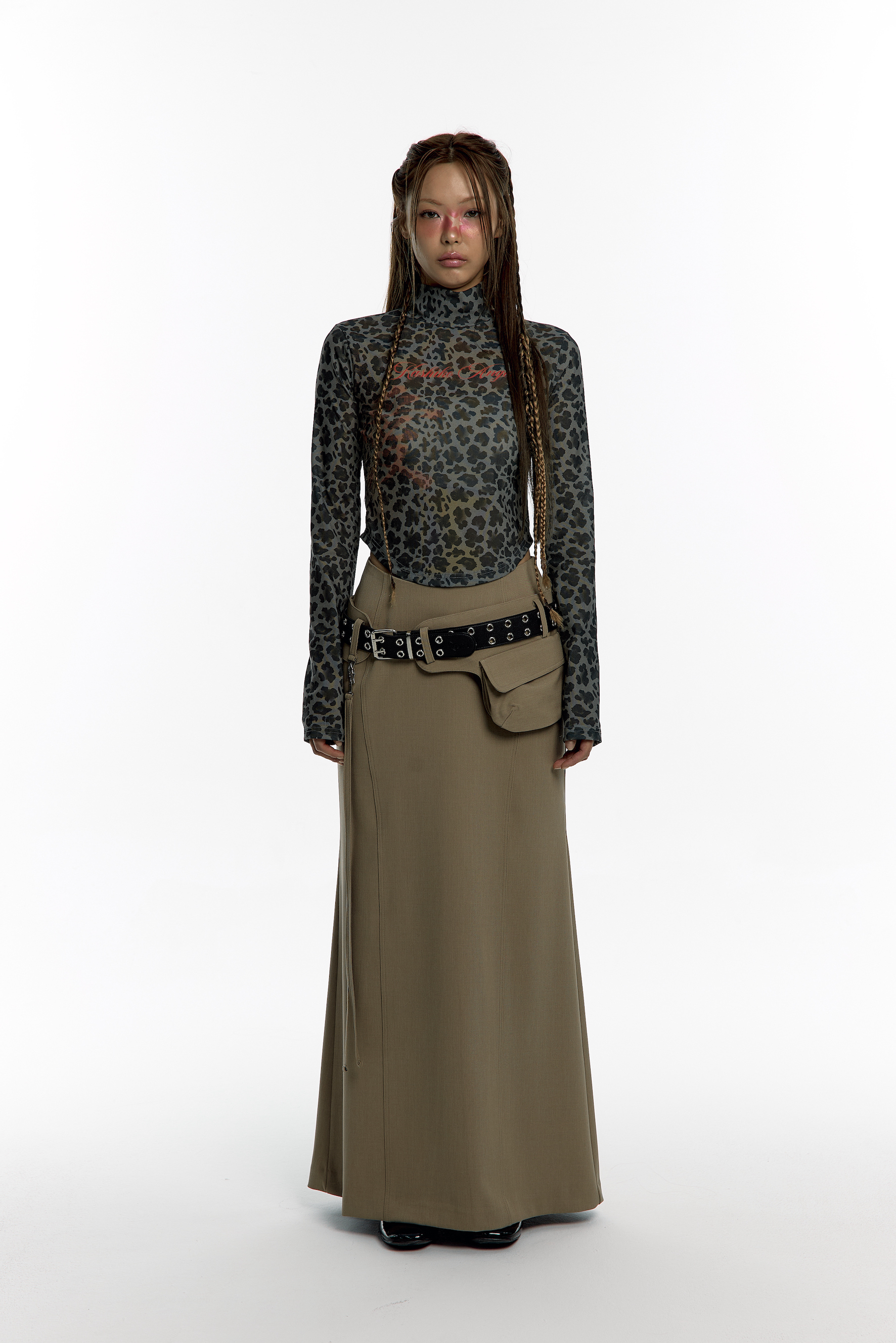 Pocket Belt Long Skirt Beige