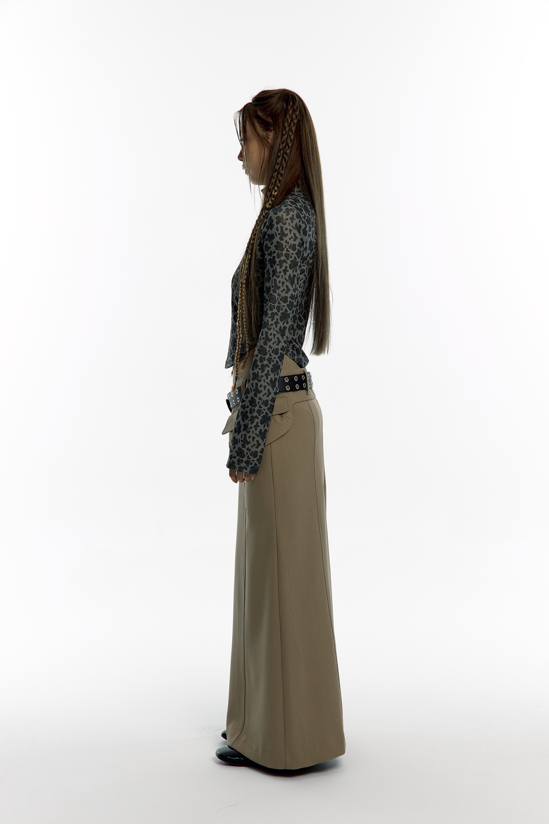 Pocket Belt Long Skirt Beige