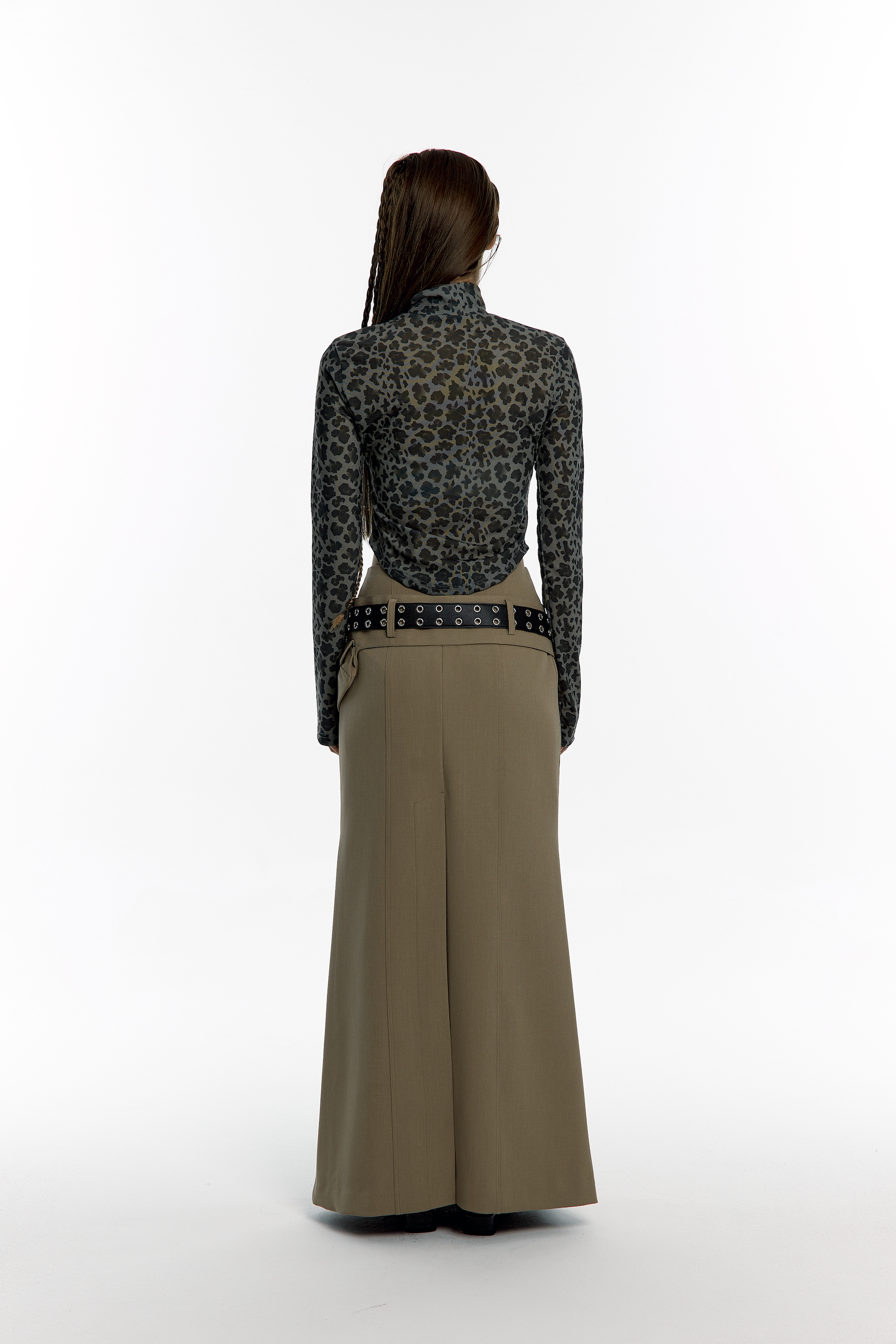 Pocket Belt Long Skirt Beige