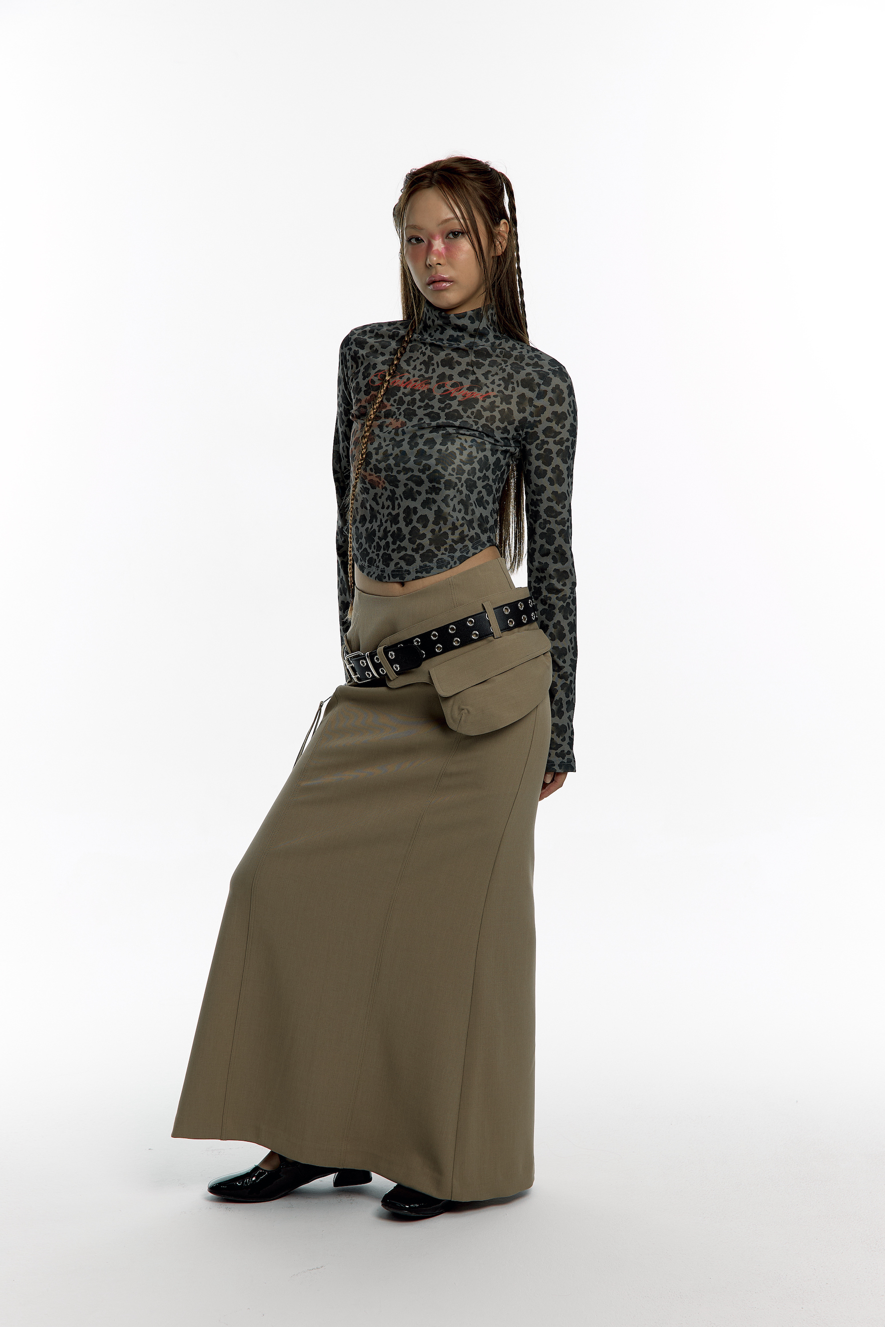 Pocket Belt Long Skirt Beige