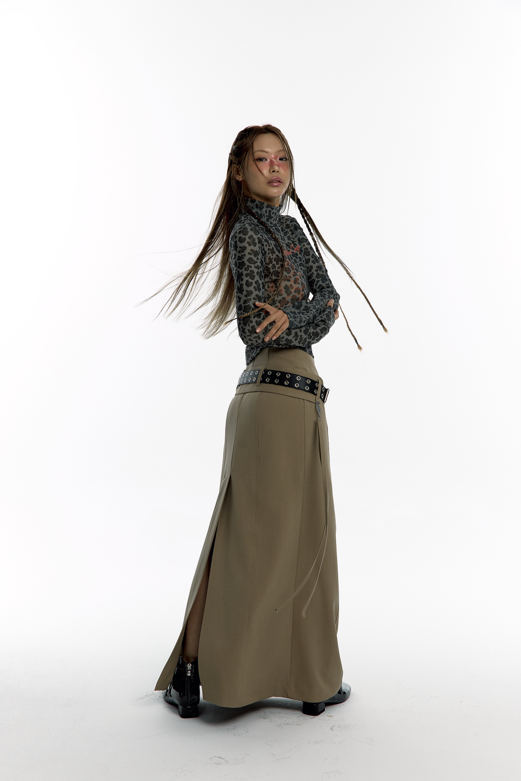 Pocket Belt Long Skirt Beige