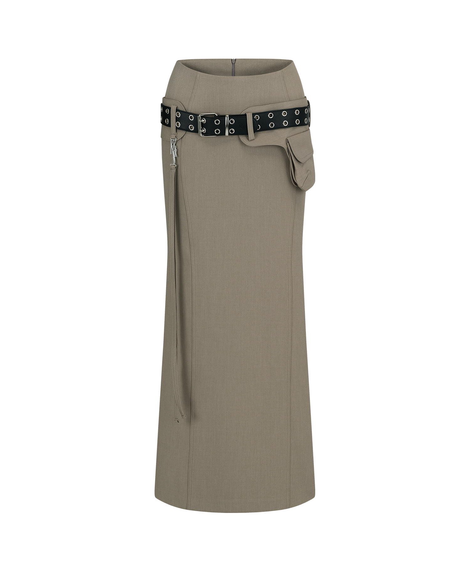 Pocket Belt Long Skirt Beige