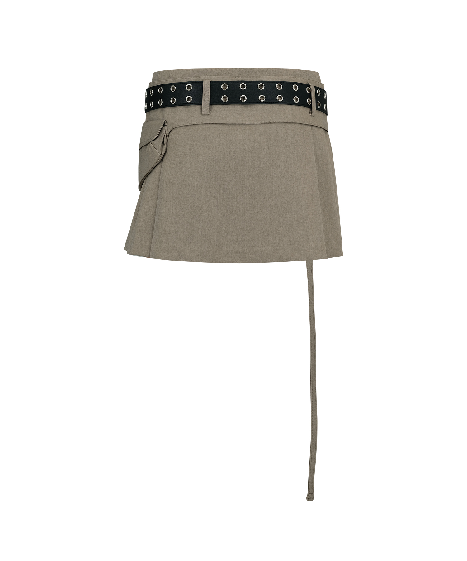 Pleats Pocket Belt Mini Skirt Beige