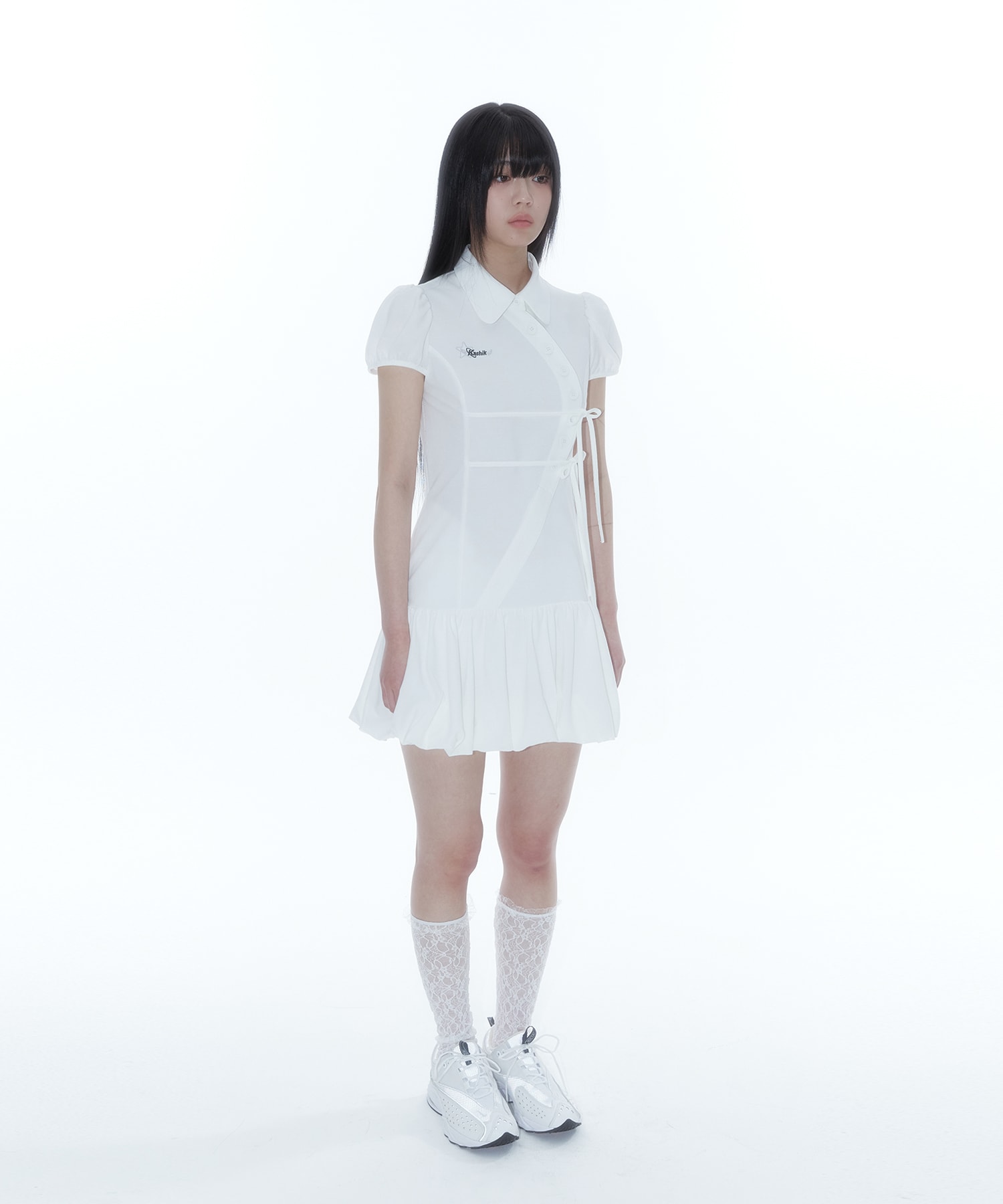 Puff Preppy Mini Dress White