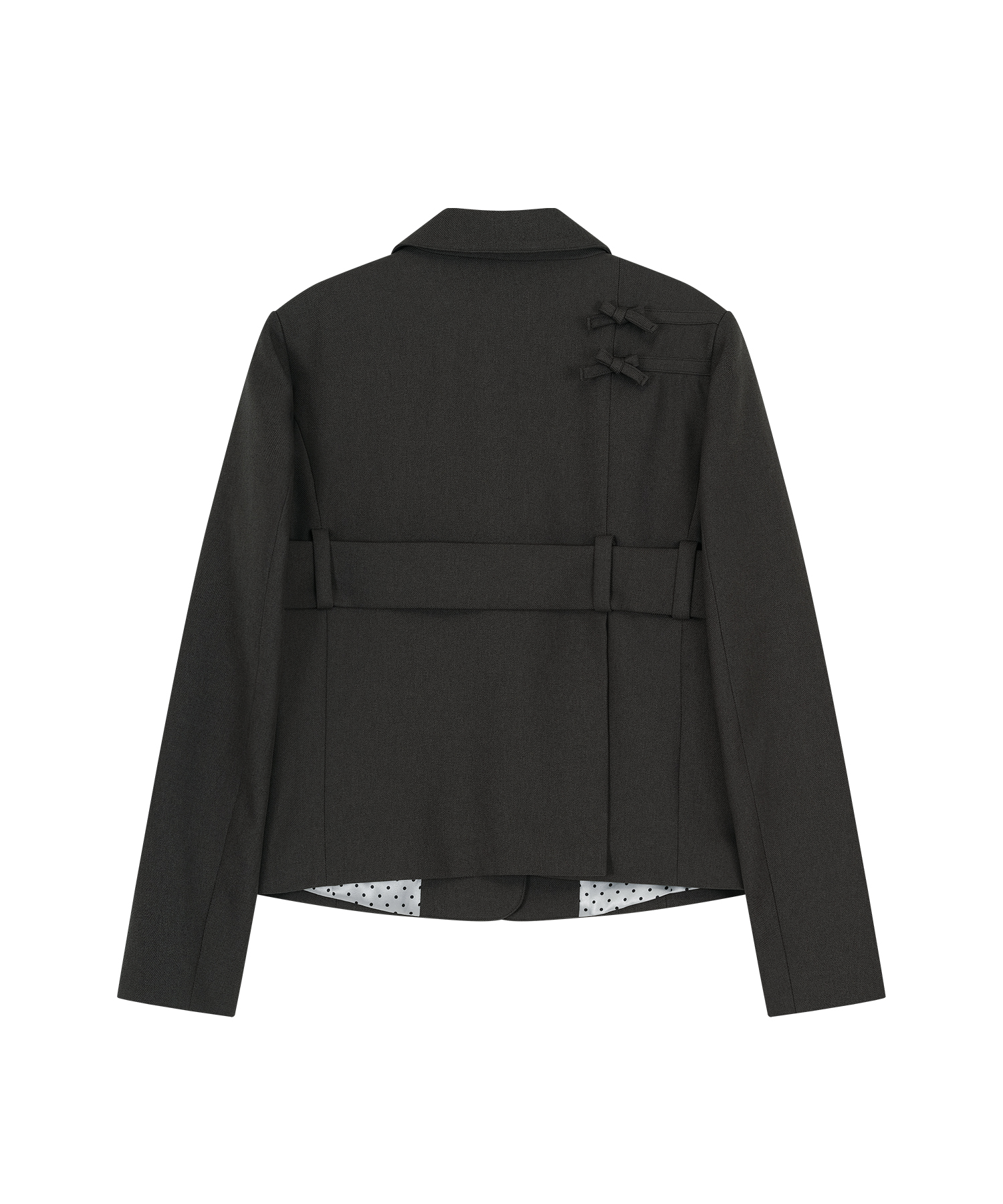 Ribbon Belted Preppy Jacket Charcoal