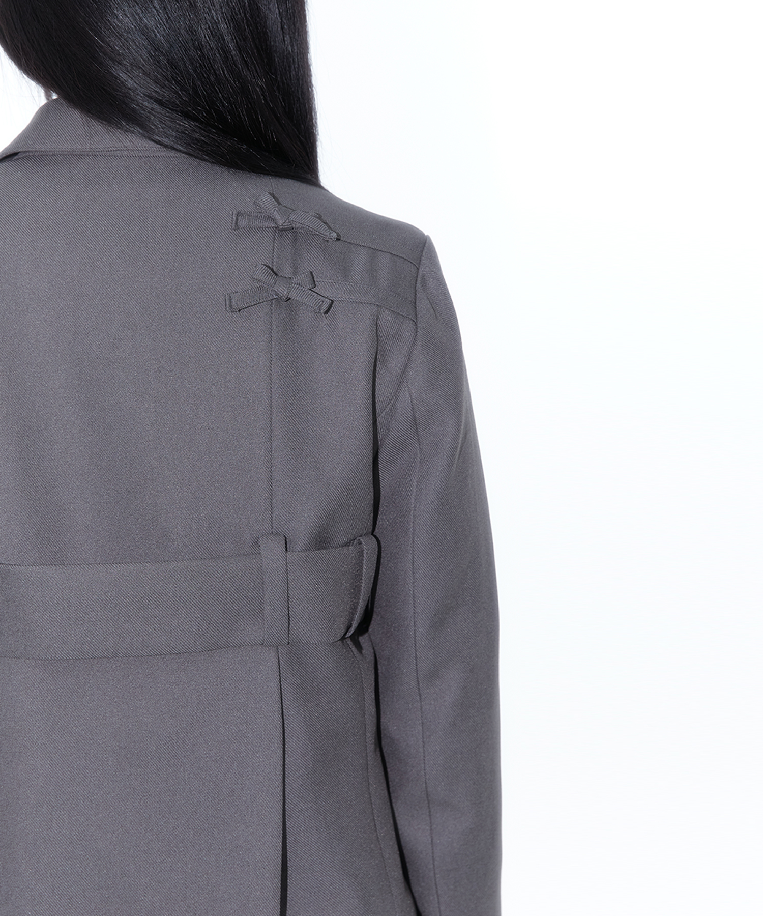 Ribbon Belted Preppy Jacket Charcoal